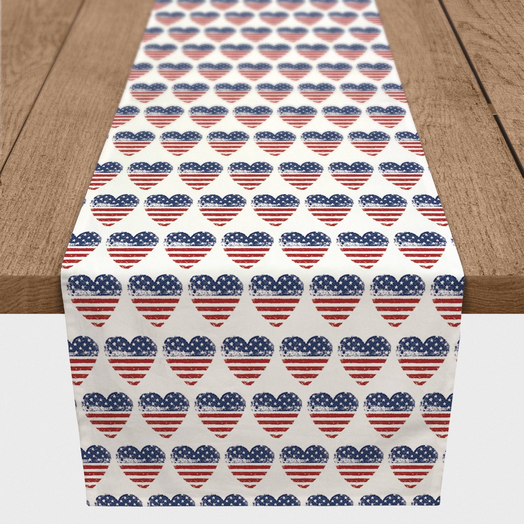 American Flag Hearts Outdoor Table Runner