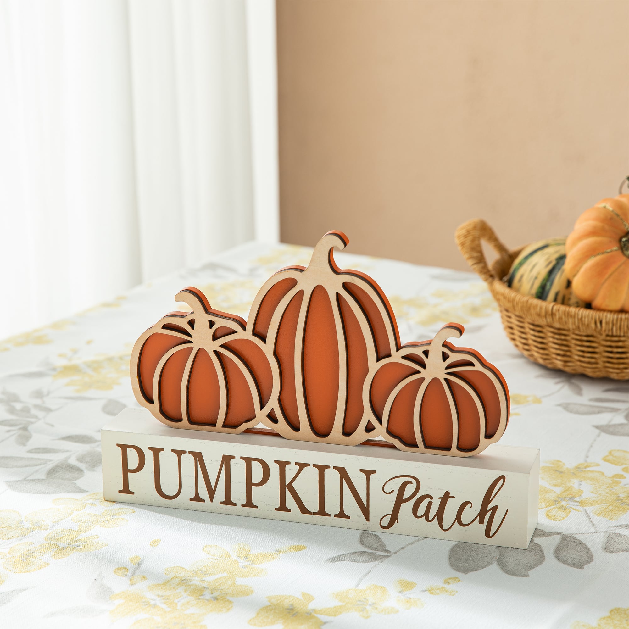 Glitzhome® 11.75" Fall Wood Pumpkin Patch Table Sign