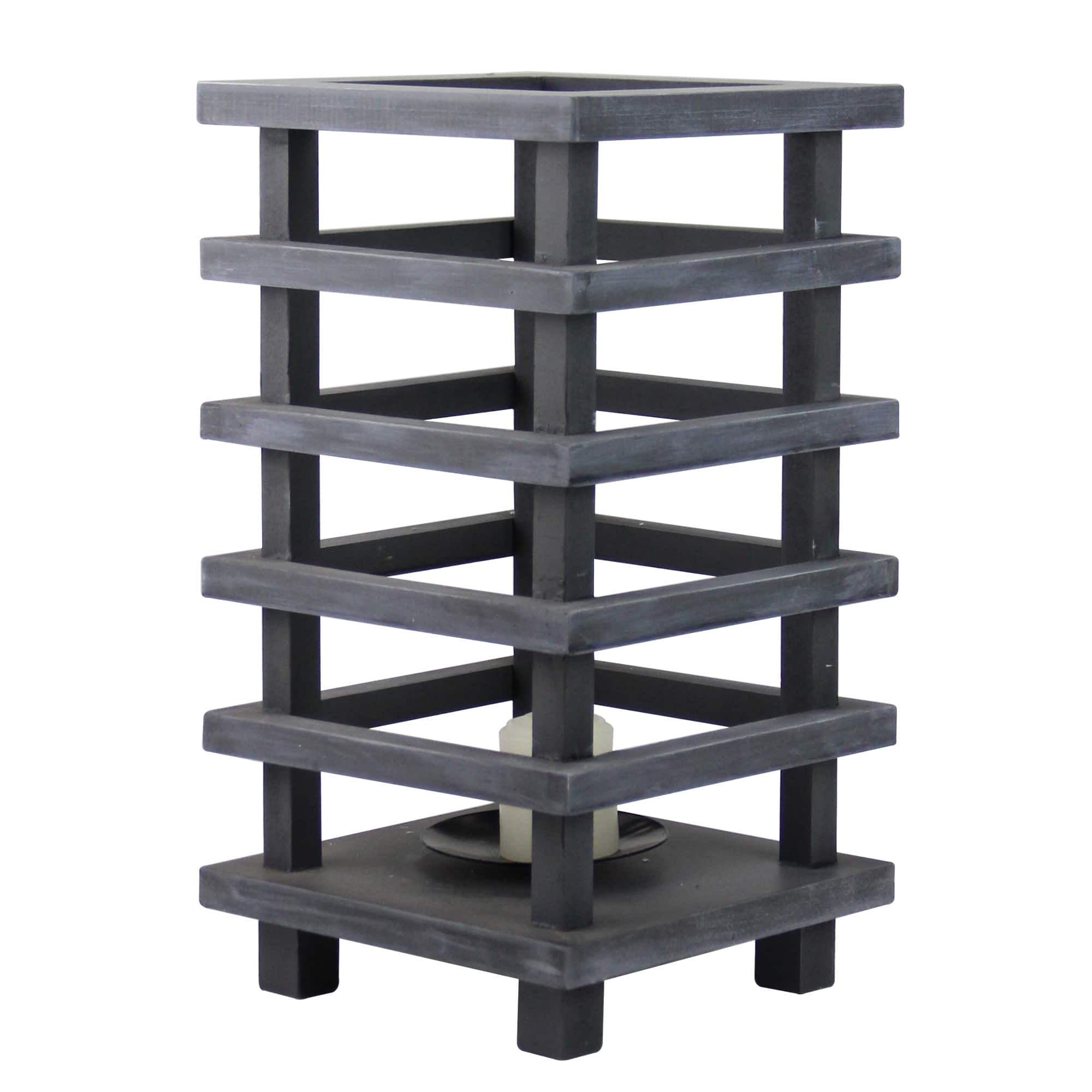 13" Gray Wooden Pagoda Tower Pillar Candle Holder