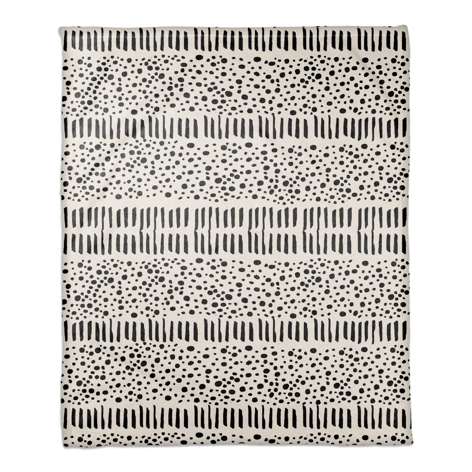 Black & Cream Dashes with Dots Fleece Throw Blanket