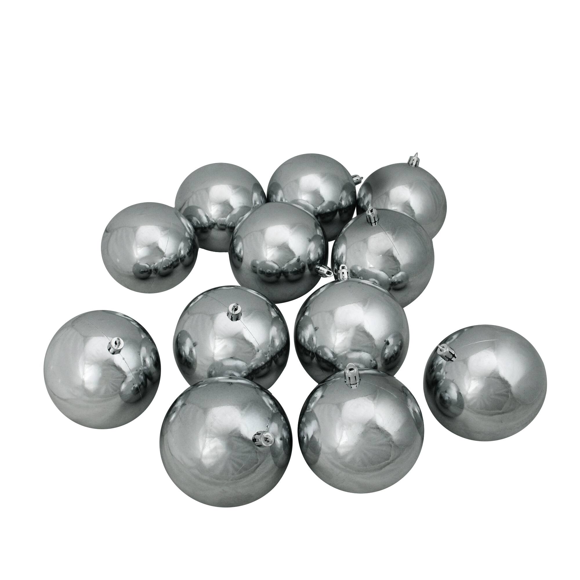 12ct. 4&#x22; Pewter Gray Shatterproof Shiny Christmas Ball Ornaments