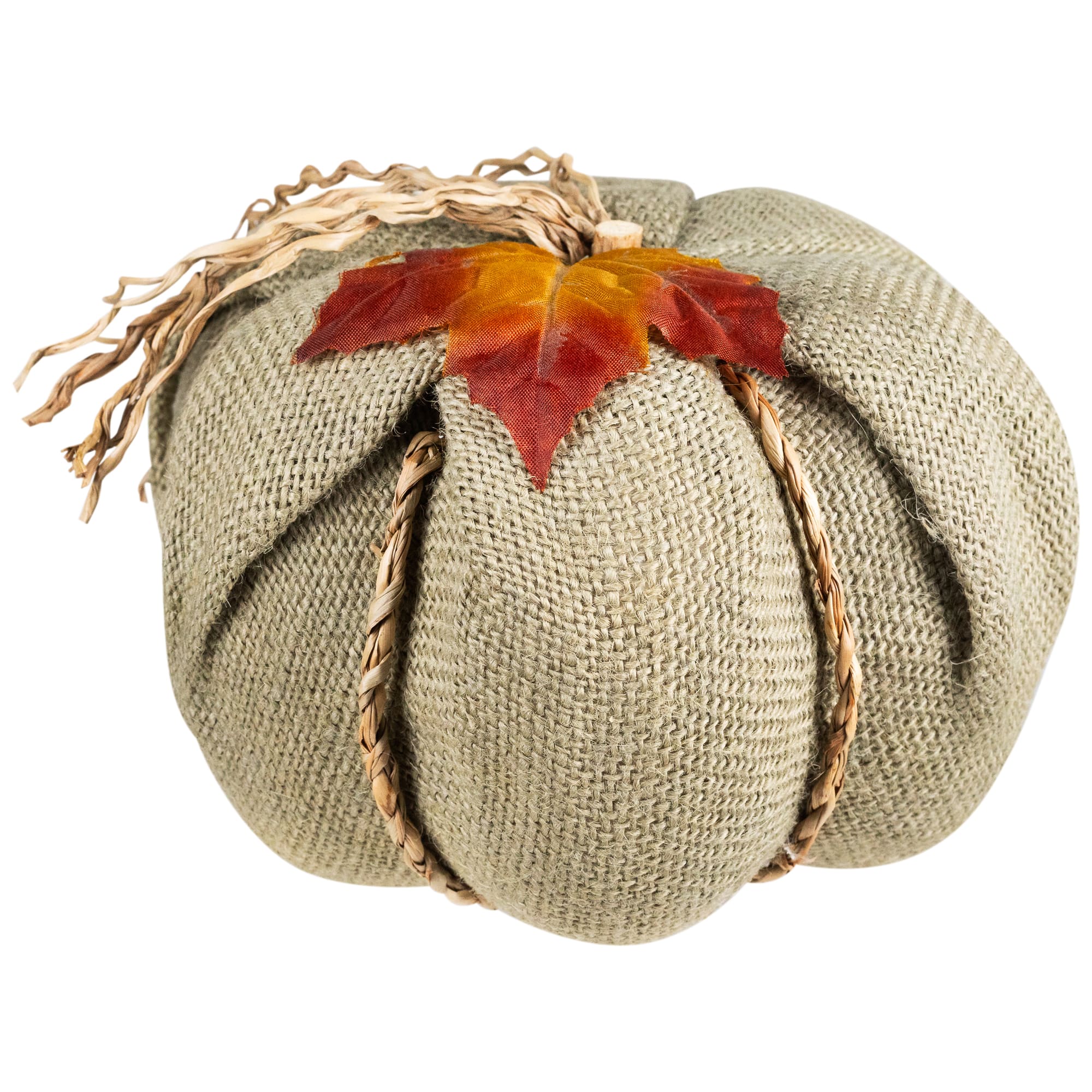 7" Green Burlap Autumn Harvest Tabletop Pumpkin