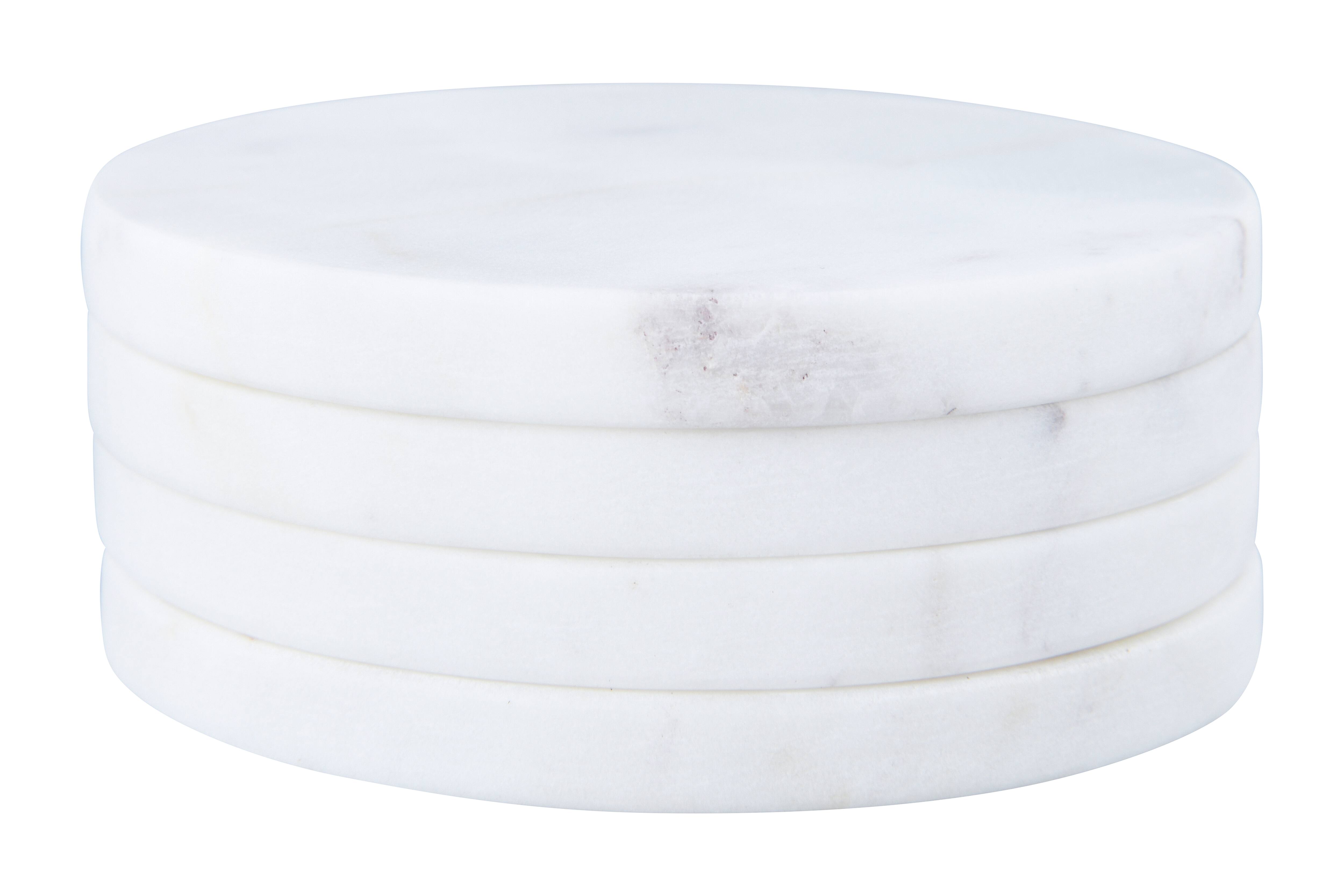 Hello Honey&#xAE; Round Marble Coasters with Mango Wood Holder Set