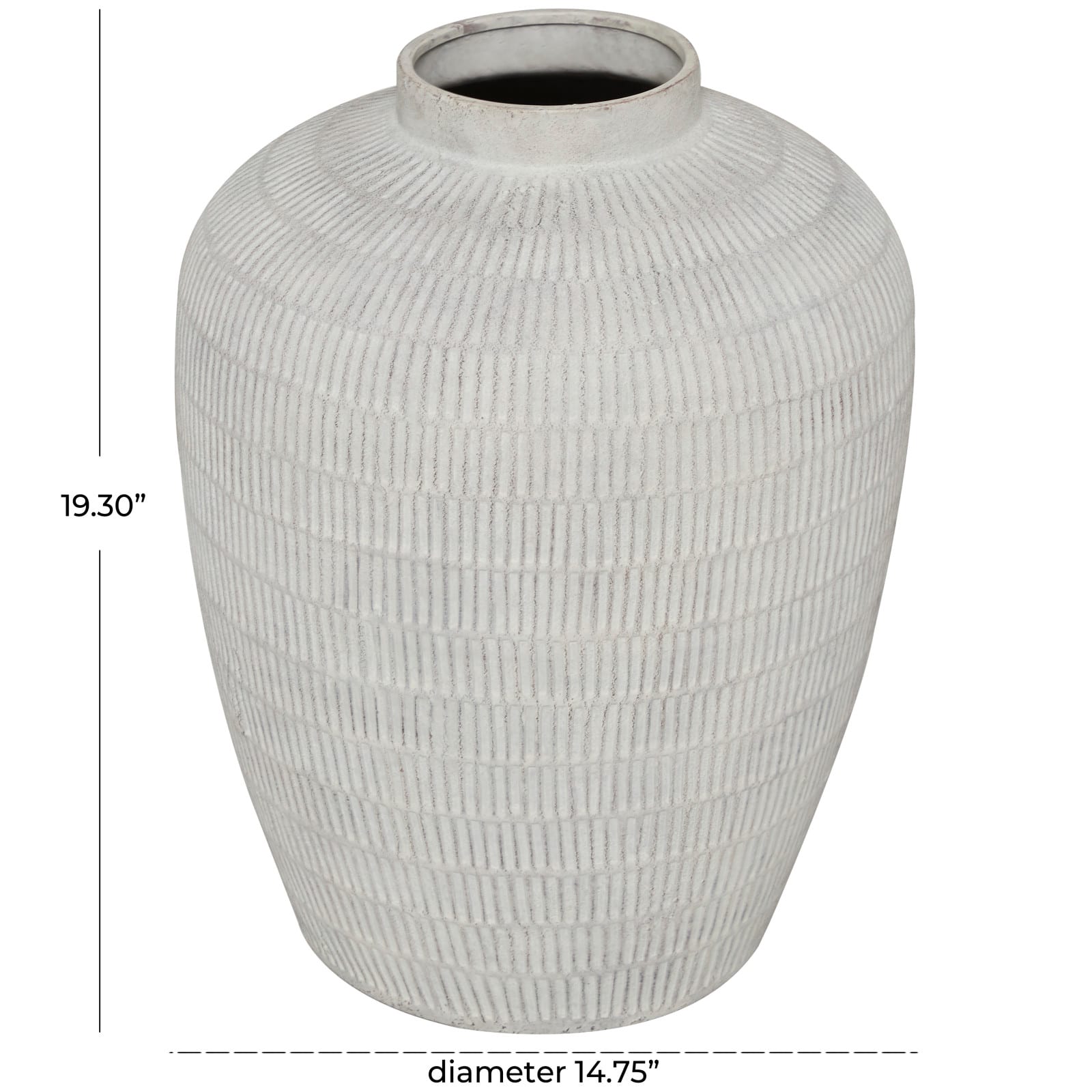 Cream Ceramic Textured Vase with Linear Pattern