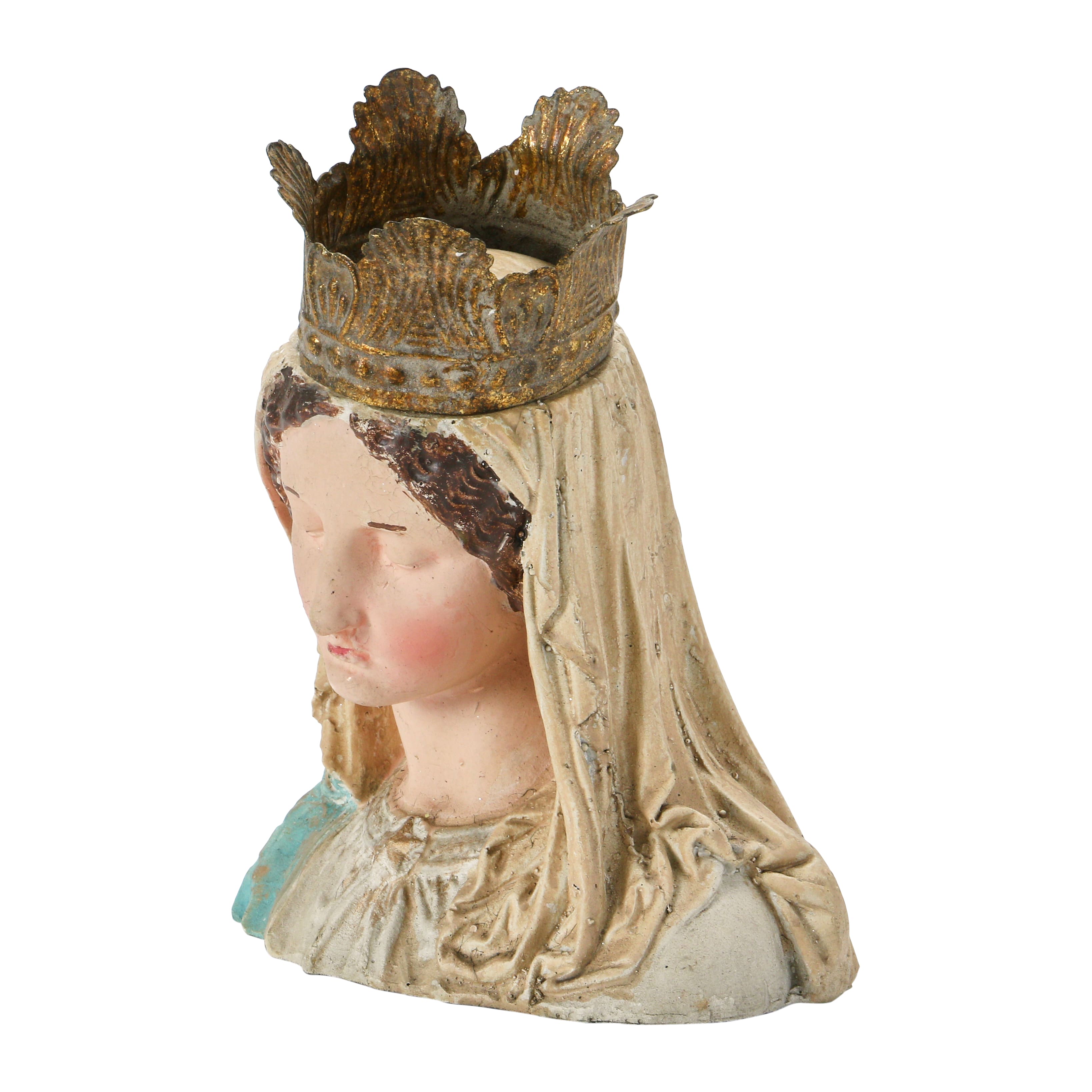 8&#x22; Magnesia Virgin Mary Bust with Removable Crown