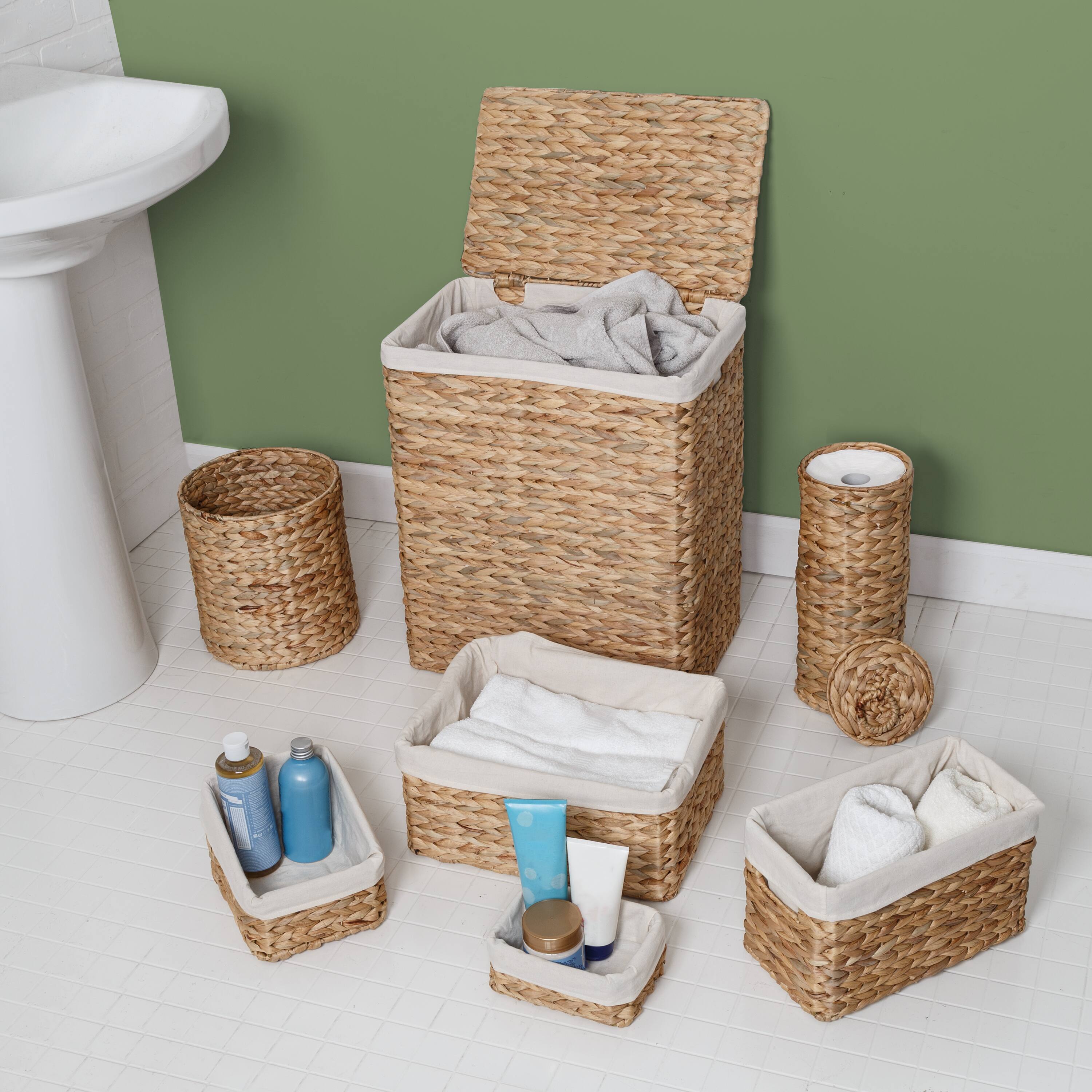 7-Piece Water Hyacinth Woven Bathroom Storage Basket Set