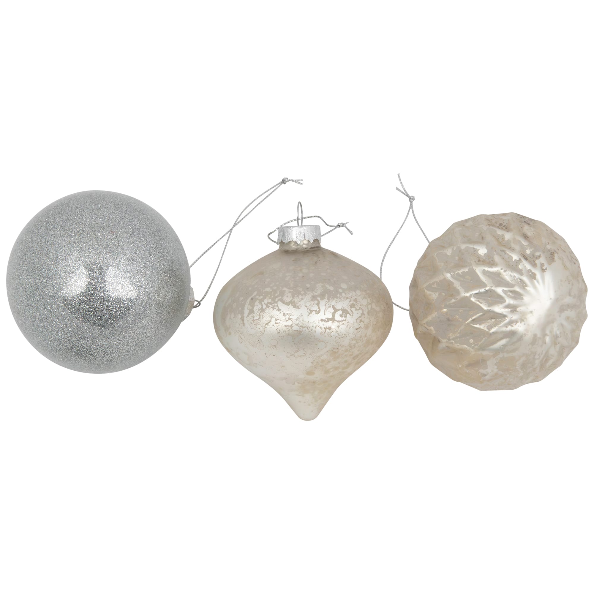 12ct. 3-Finish Champagne &#x26; Silver Glass Ornaments