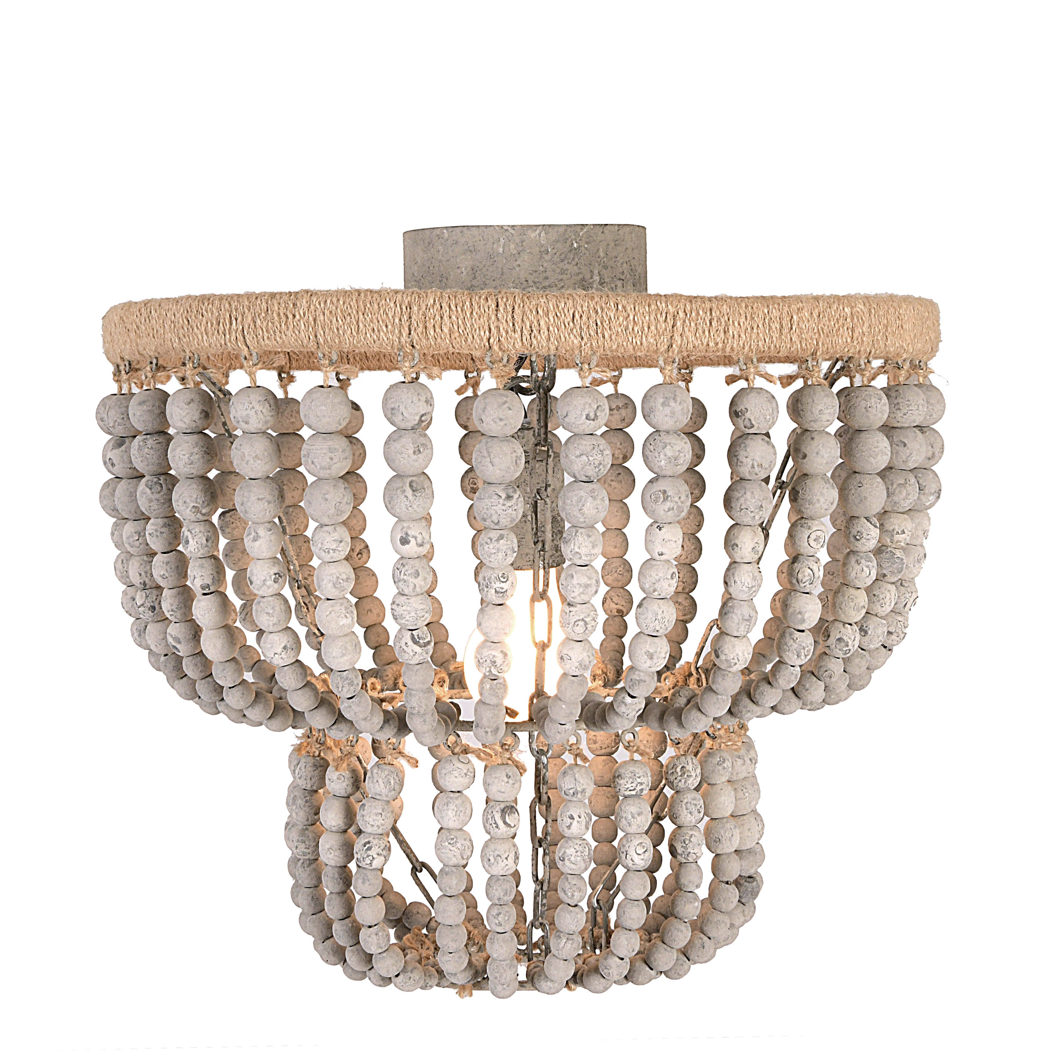 Gray Wood Bead &#x26; Metal Semi-Flush Light