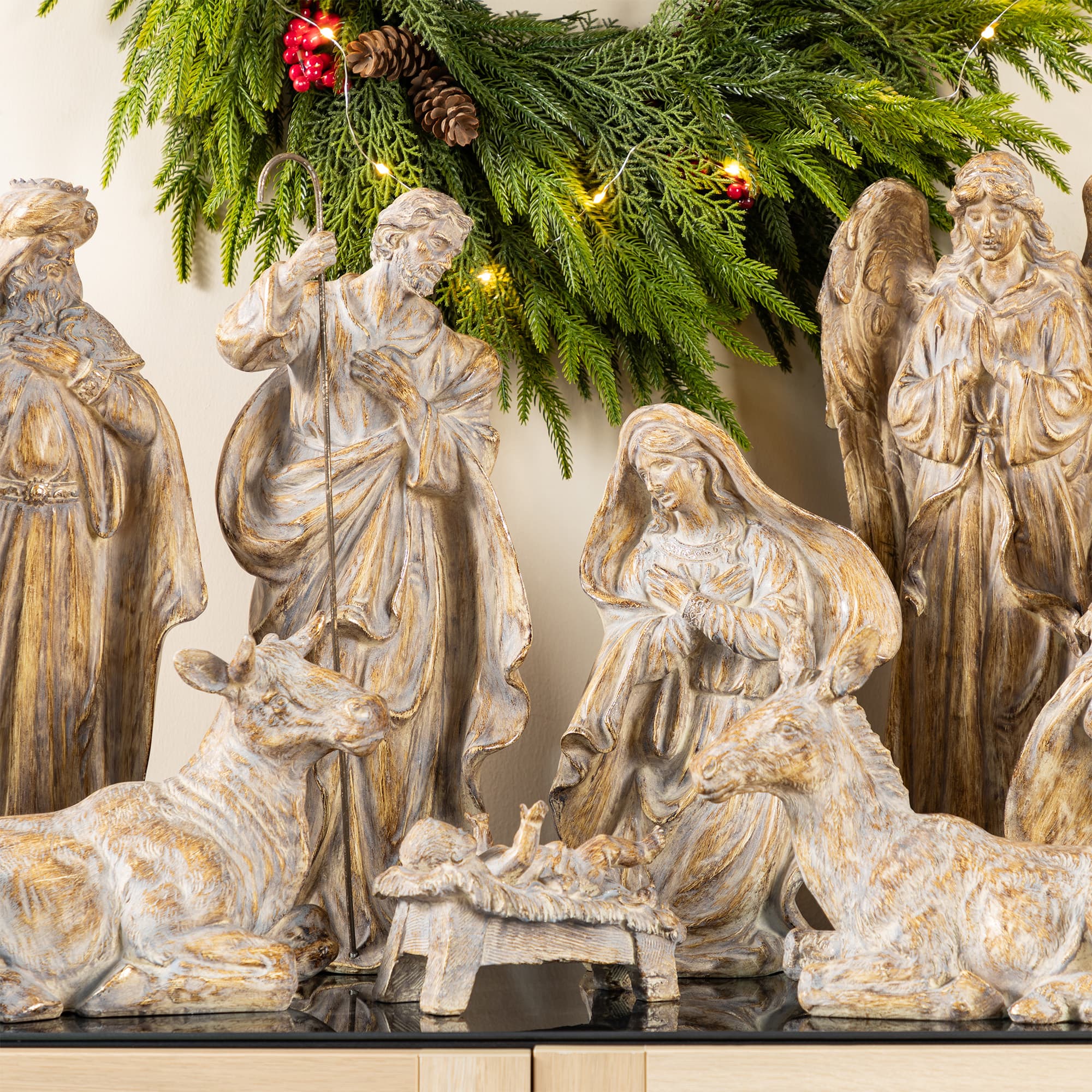 Glitzhome&#xAE; 10-Piece Bronze Resin Nativity Figurine Set