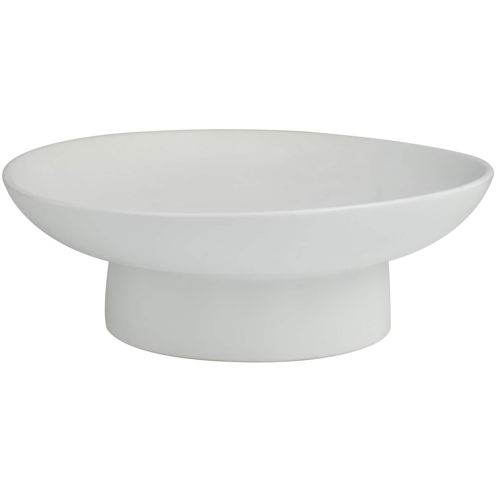 16&#x22; White Ceramic Decorative Bowl with Elevated Base