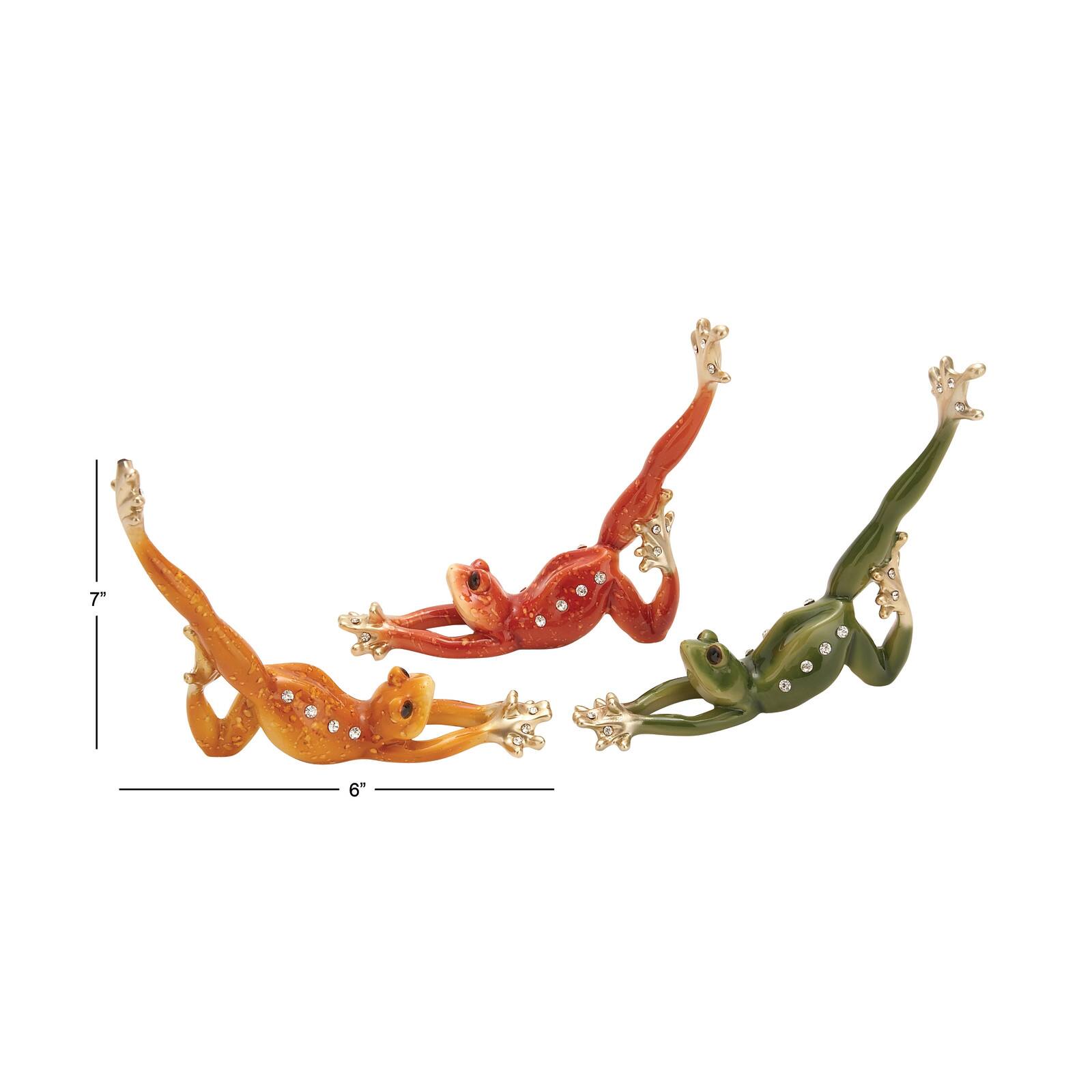 Set of 3 Multi Colored Eclectic Polystone Frog Sculpture 7&#x22; x 6&#x22;
