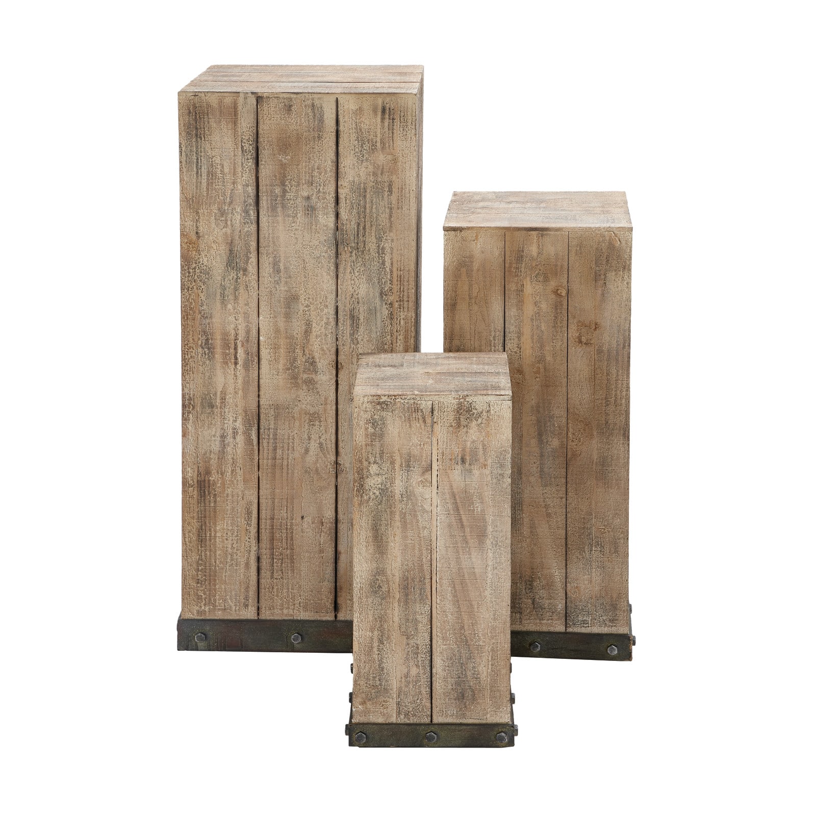 Set of 3&#x22; Brown Wood Rustic Pedestal Table, 39&#x22;, 30&#x22;, 22&#x22;