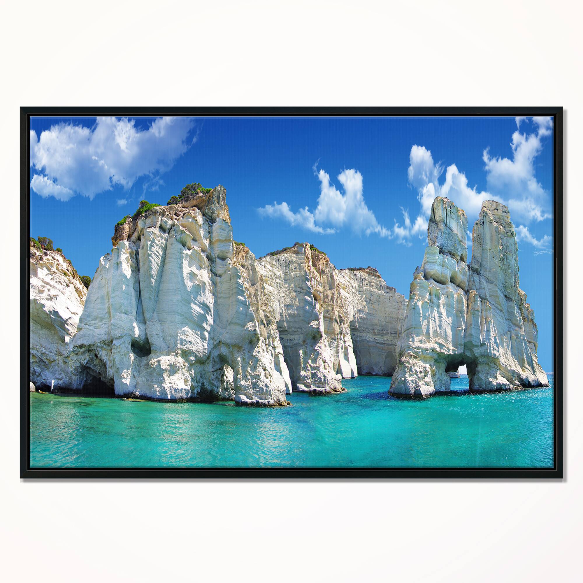Designart - Greek Holidays - Cityscape Photo Canvas Art Print in Black Frame