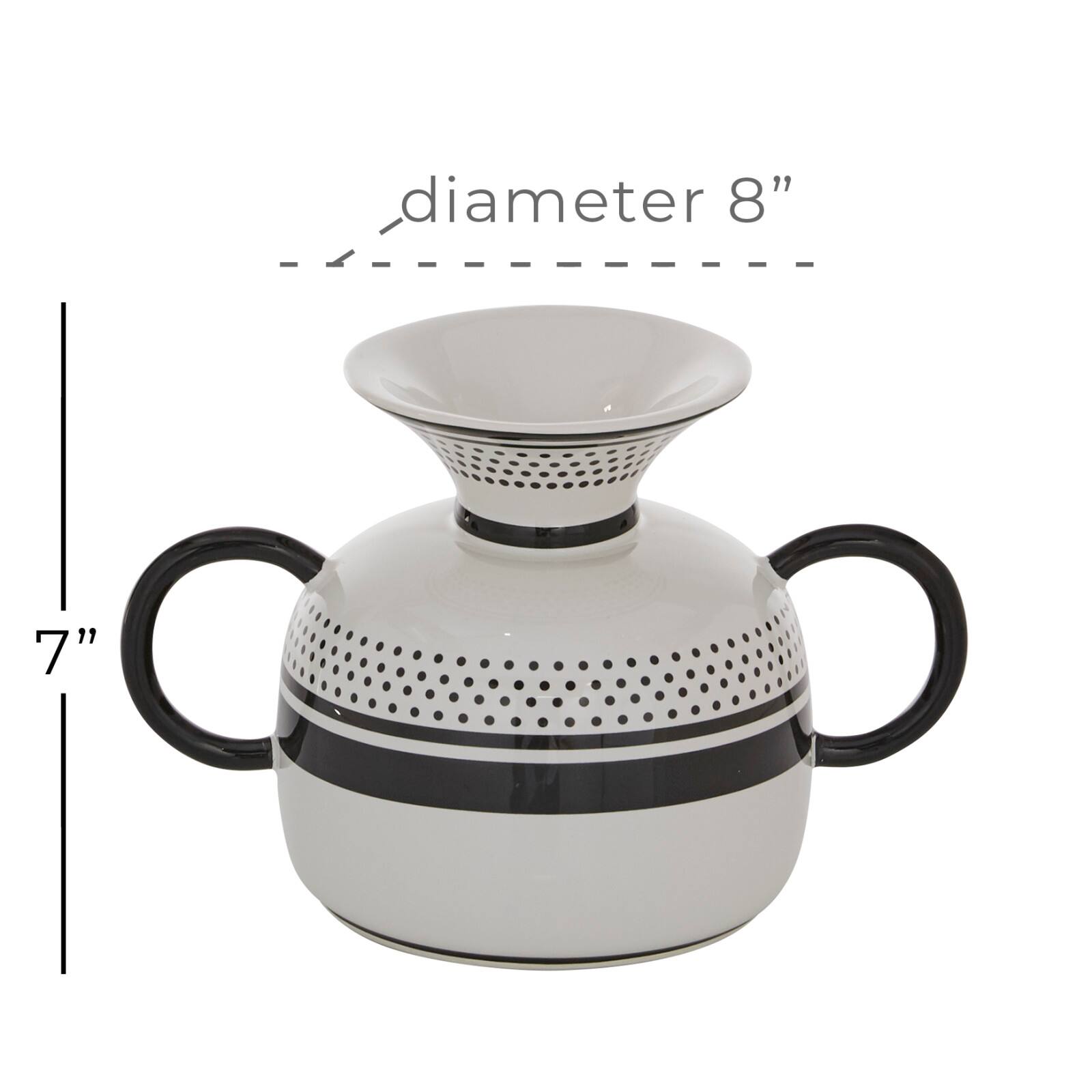 White Ceramic Eclectic Vase, 6" x 8" x 6"