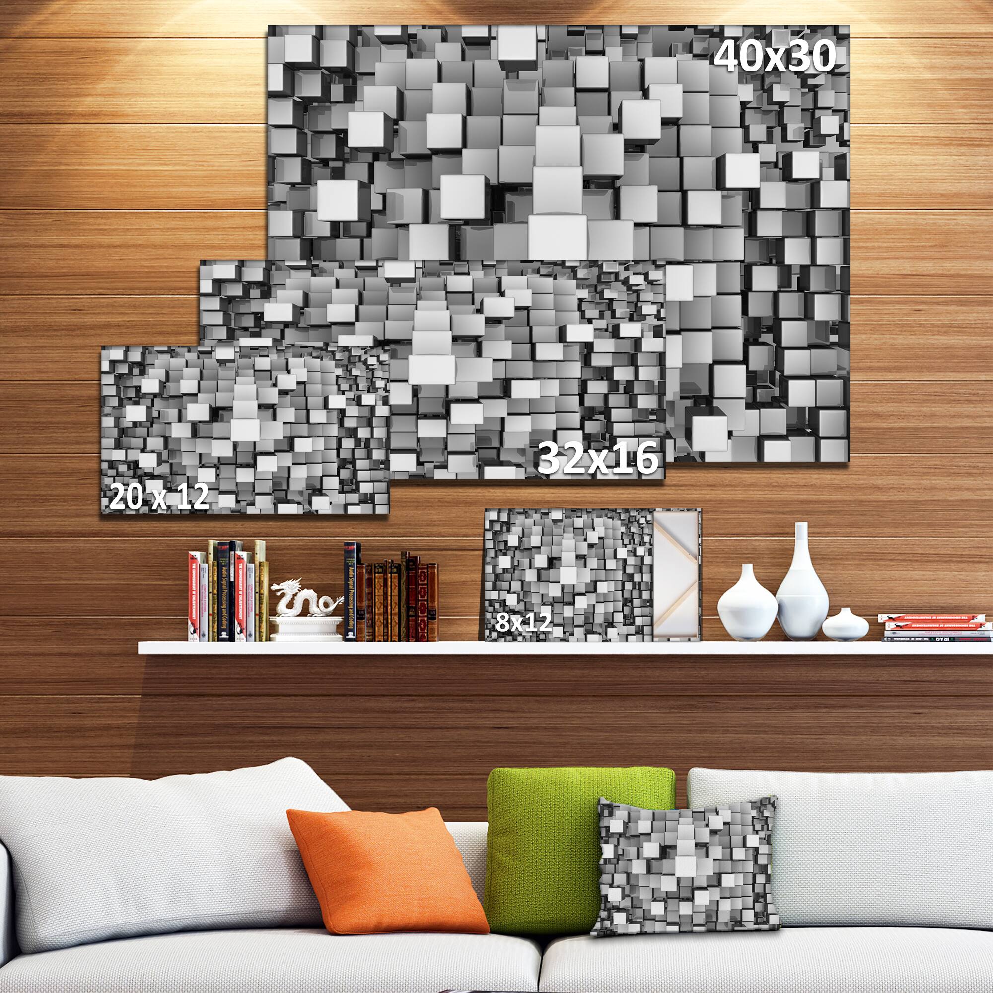 Designart - Black and Grey Cubes - Contemporary Canvas Art Print