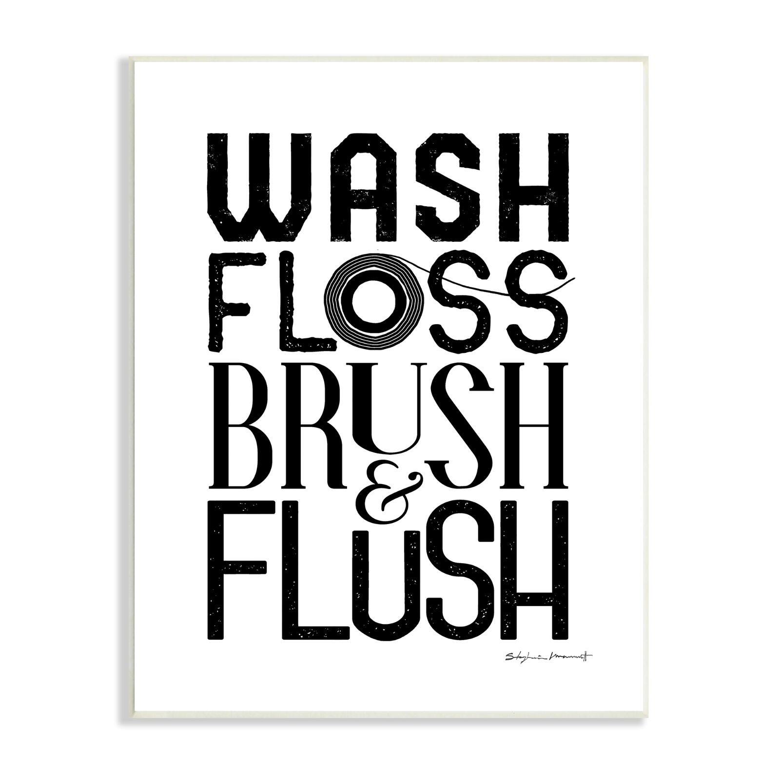Stupell Industries Bathroom Terms Wash Floss Brush Flush Minimal Text Wall Plaque