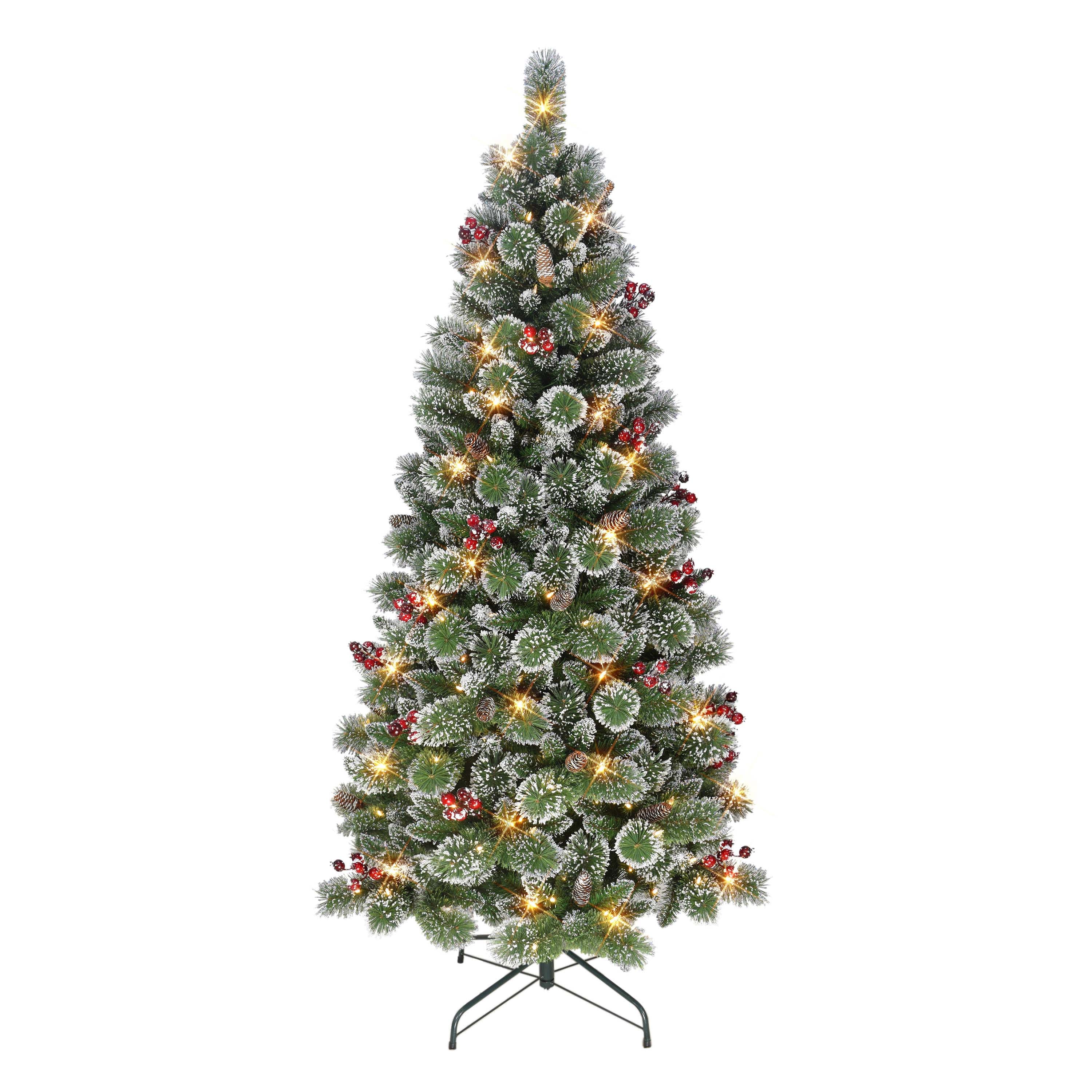 6.5ft. Pre-Lit Snowy Valley Pine Artificial Christmas Tree, Warm White LED Lights