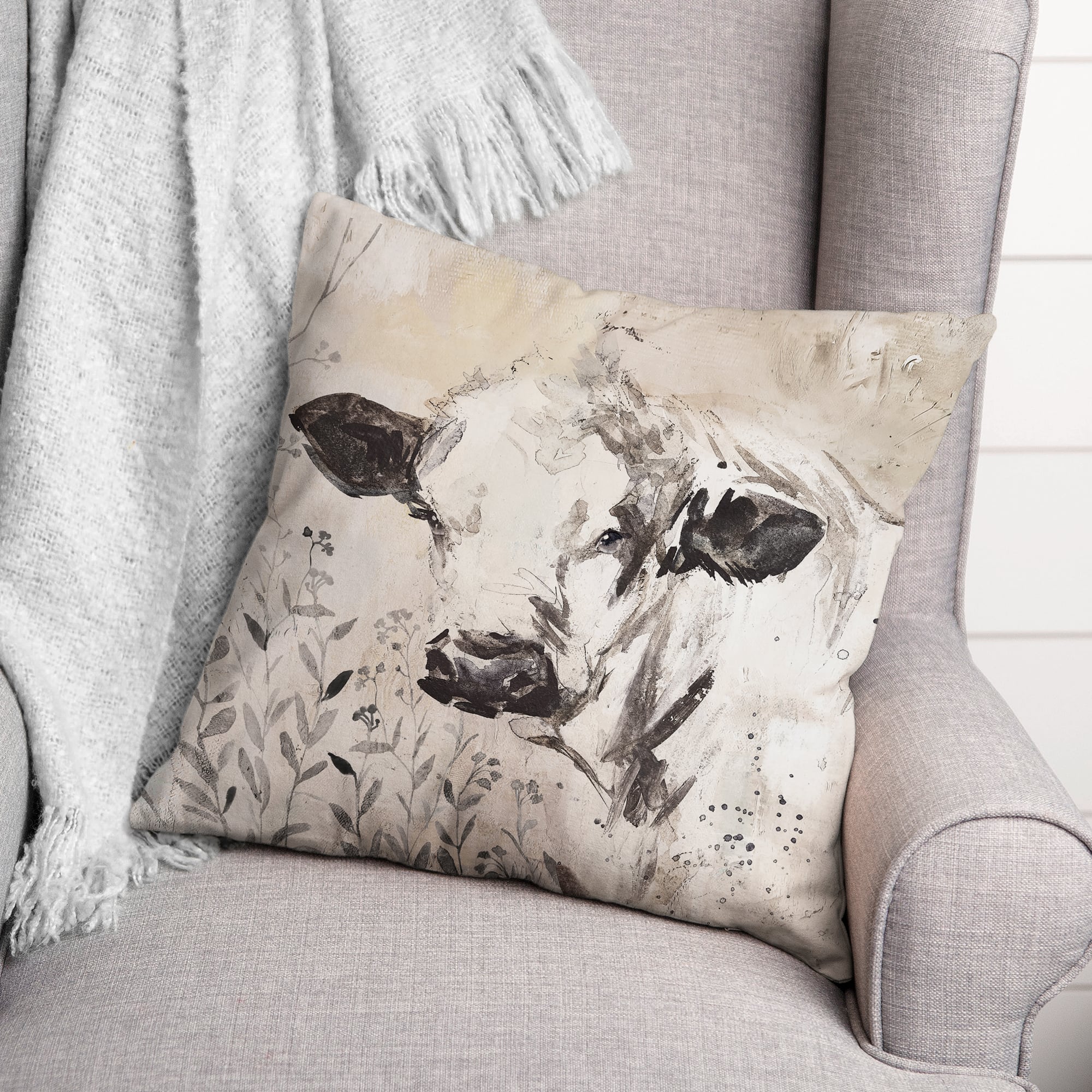 Painterly Cow 18" x 18" Throw Pillow