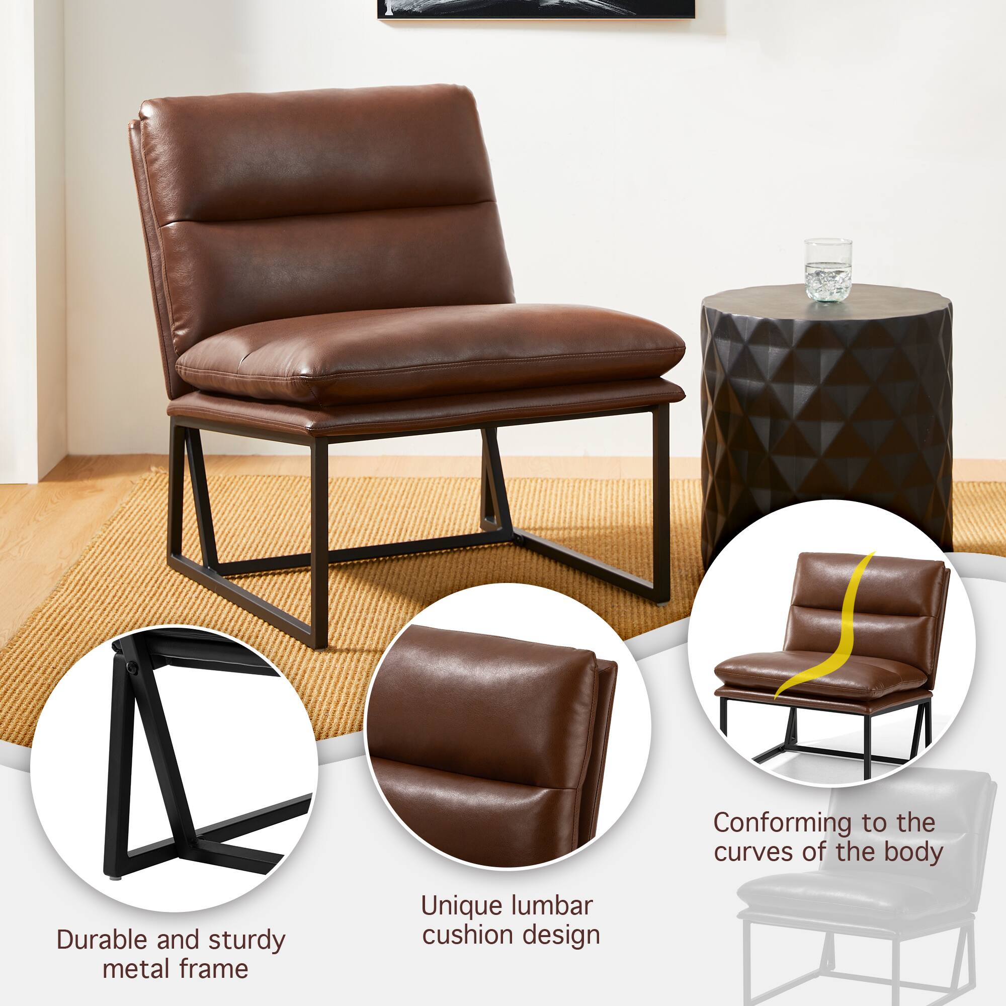 Glitzhome&#xAE; Modern Thick Leatherette Accent Chair