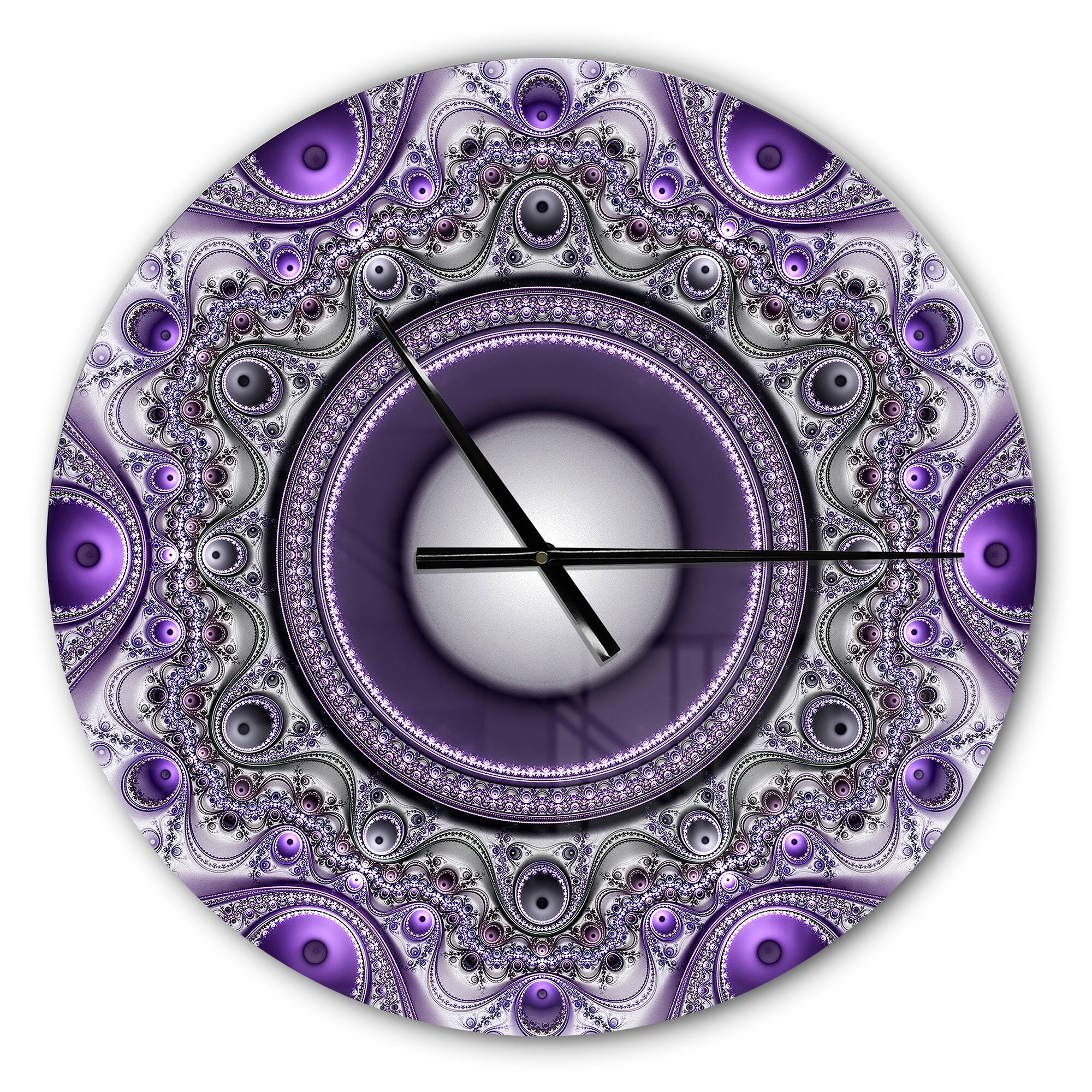 Designart Purple Fractal Pattern with Circles Modern Wall Clock