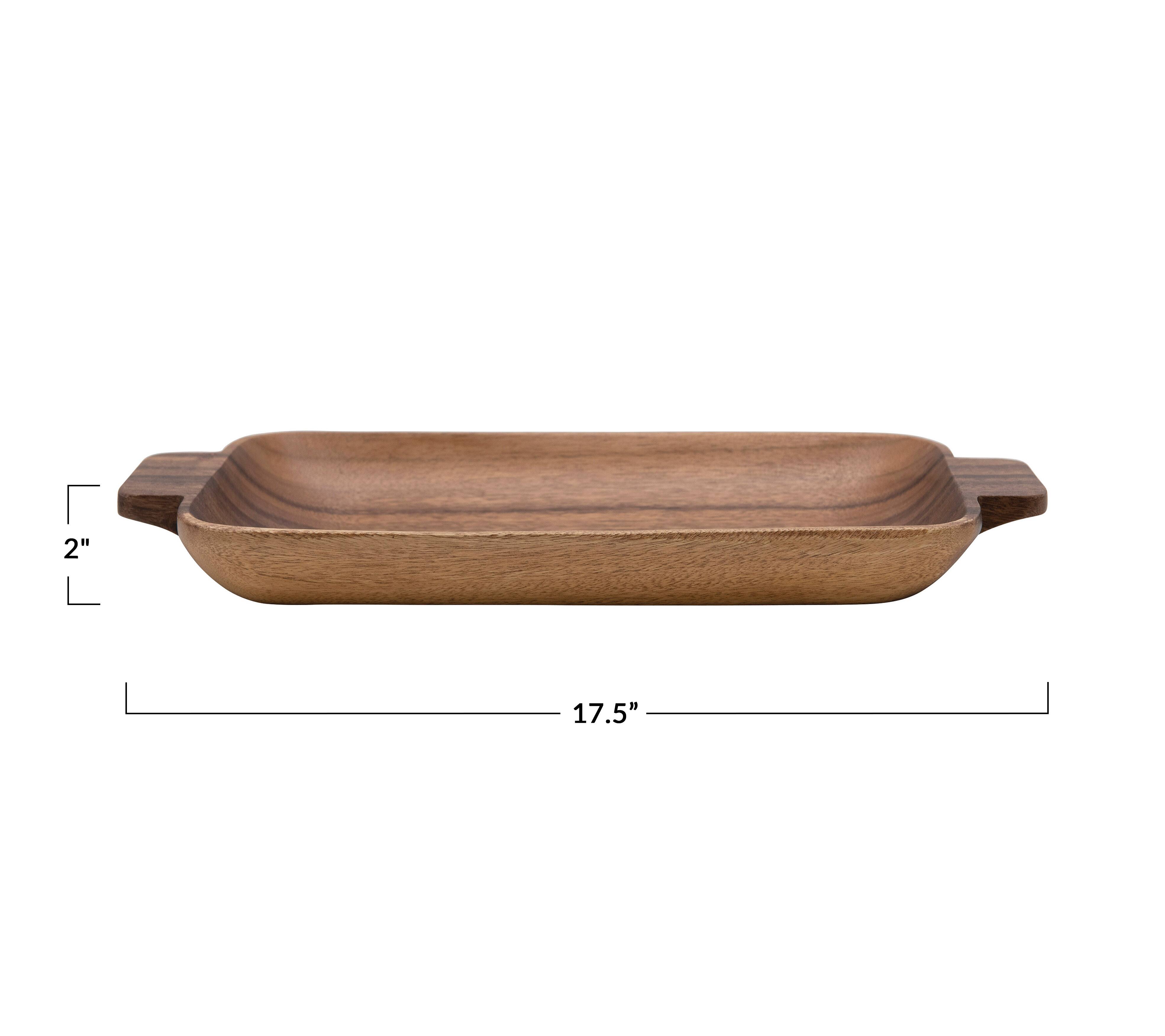 17.5" HandCarved Acacia Wood Tray with Handles Michaels