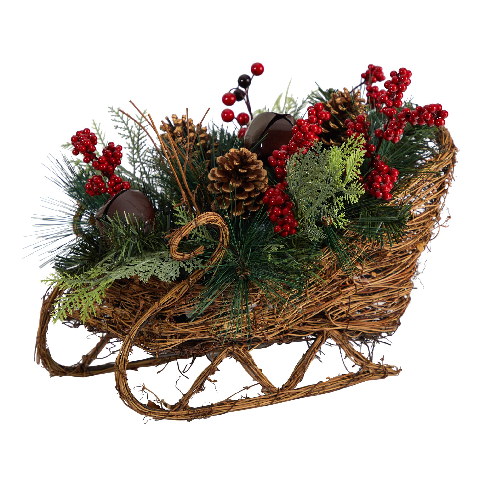 18&#x22; Sleigh Pinecones &#x26; Berries Artificial Christmas Arrangement