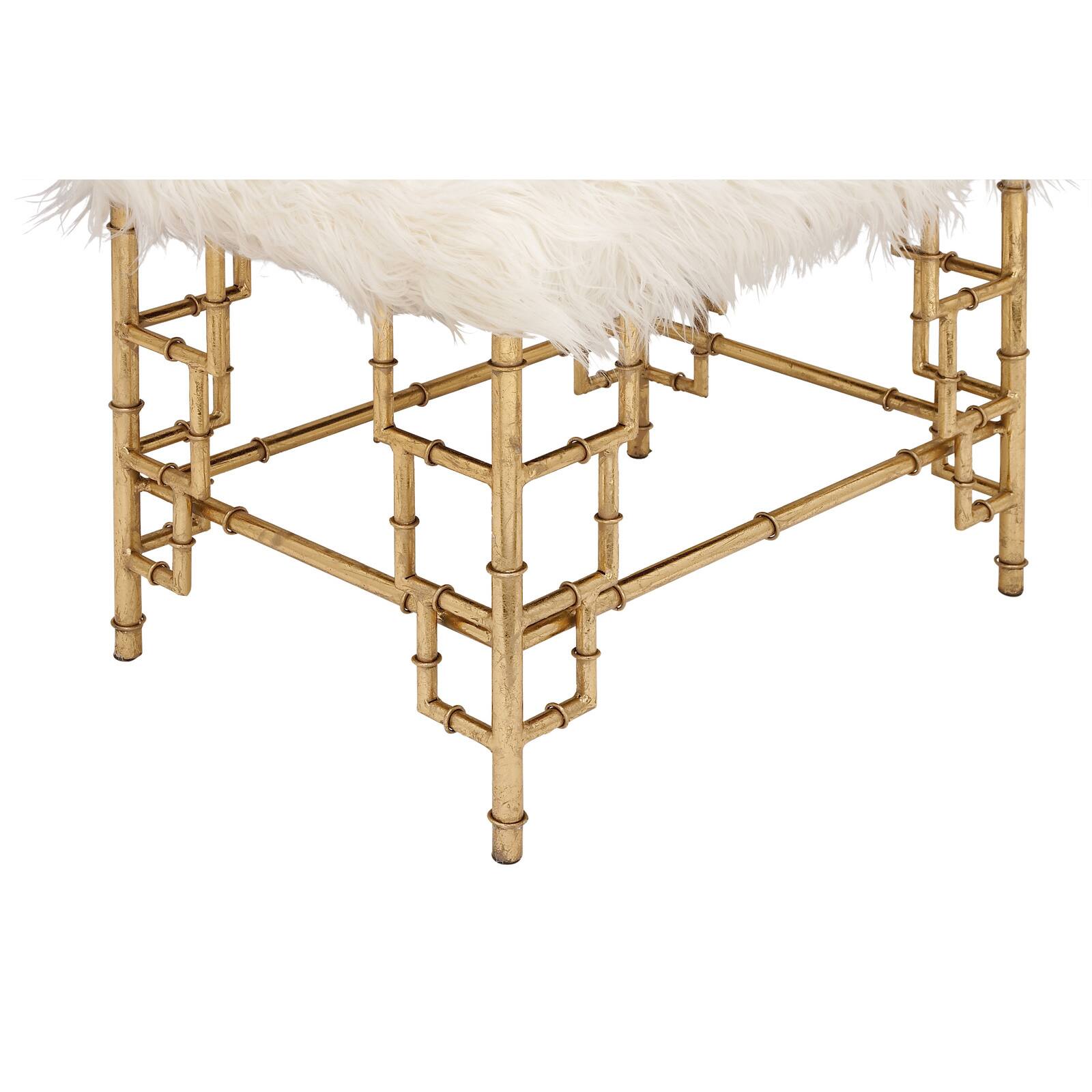 23&#x22; Gold &#x26; White Iron &#x26; Fabric Contemporary Stool