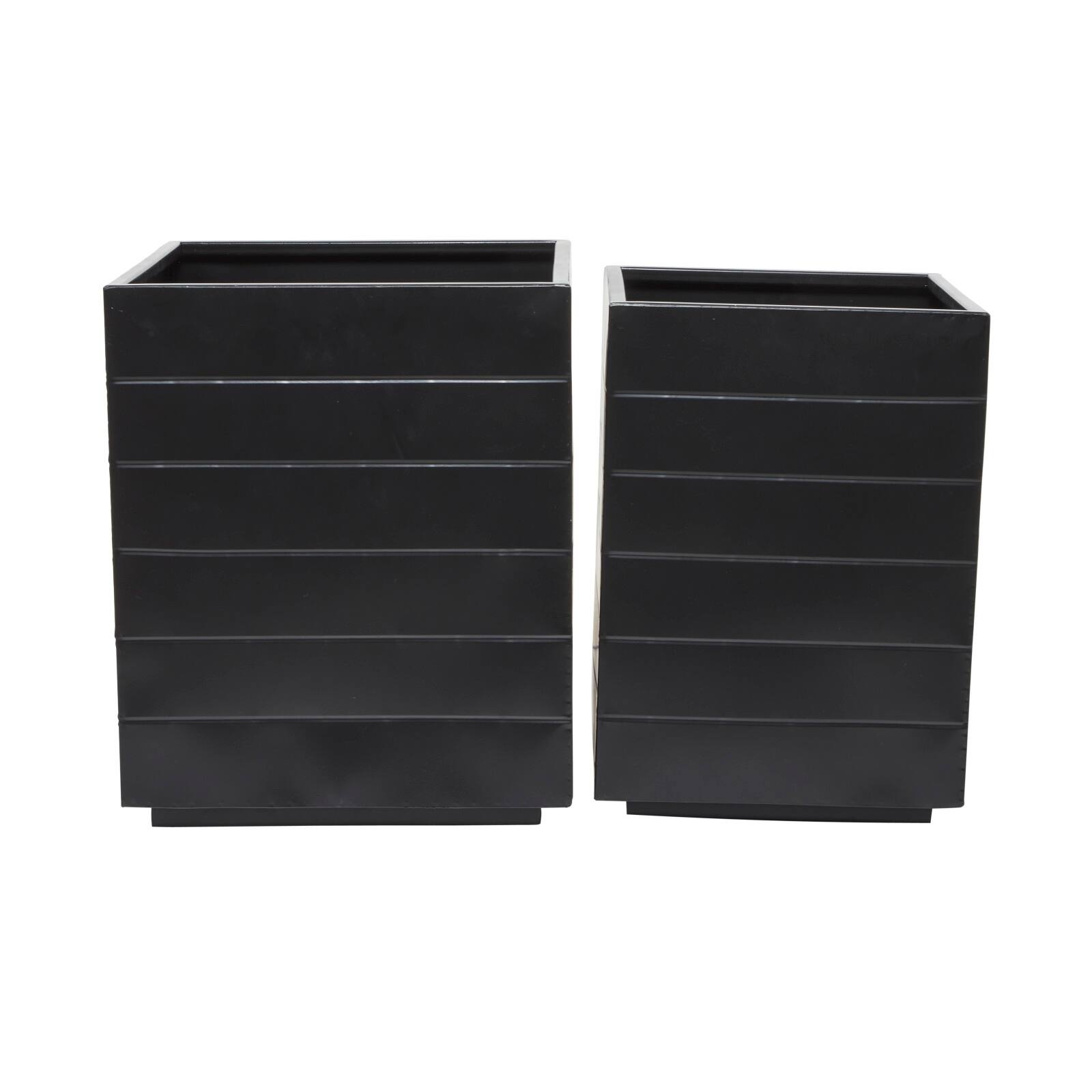 Black Modern Planter, Set of 2" 17", 15"