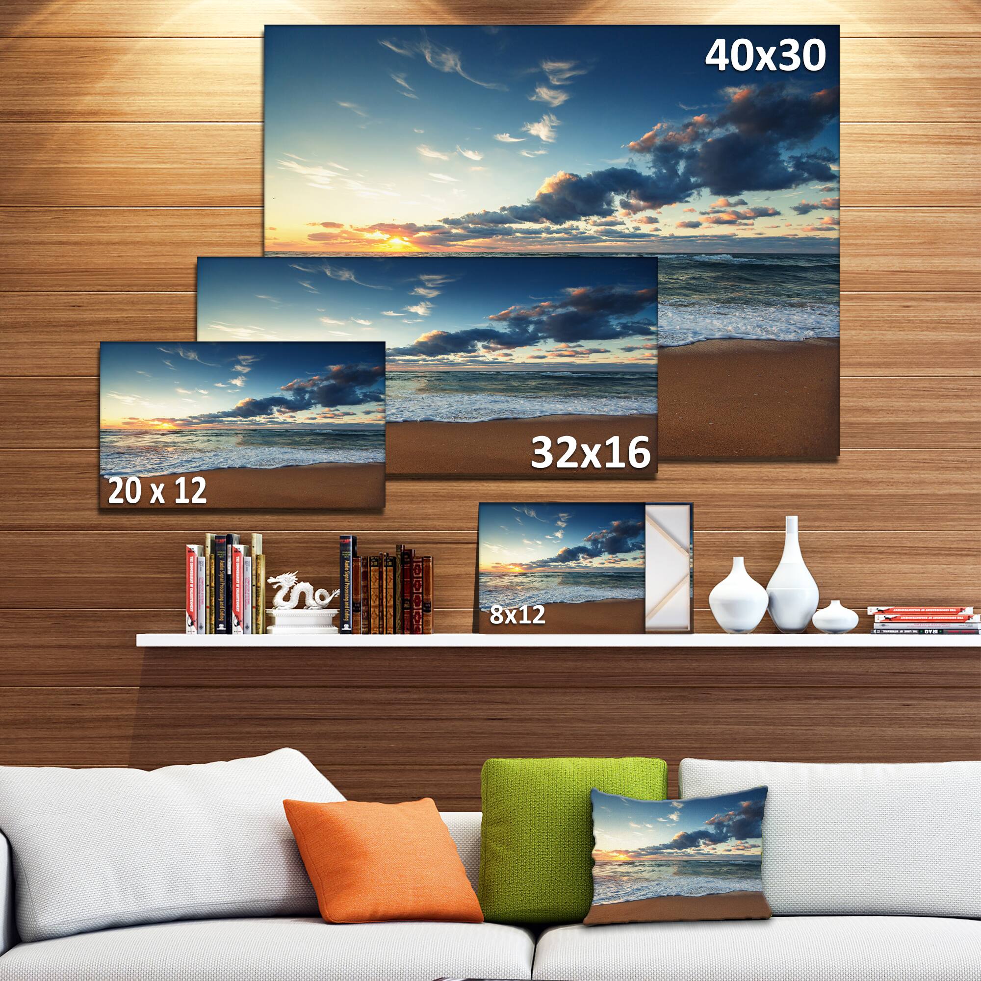 Designart - Sunrise and Glowing Waves in Ocean - Seascape Canvas Art Print