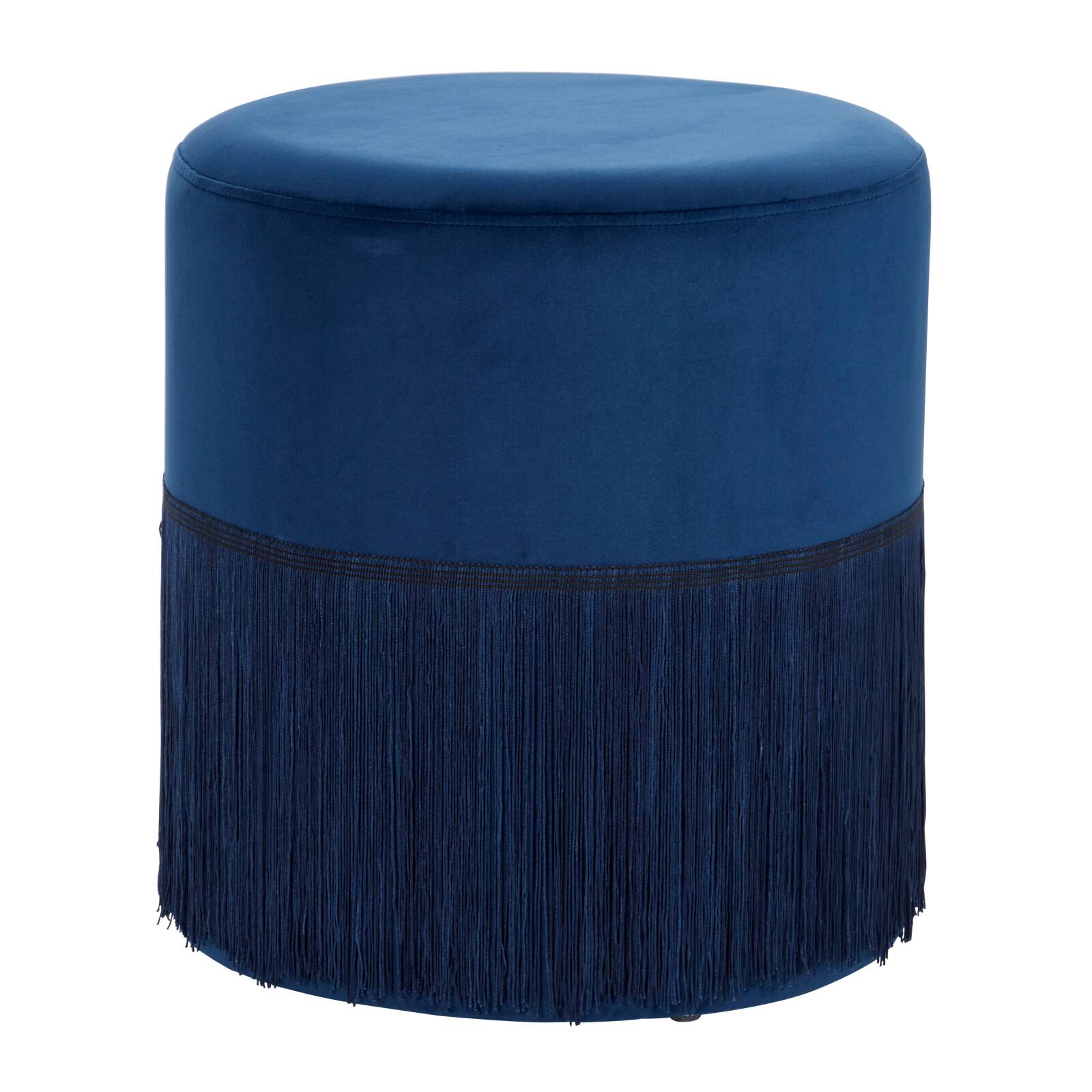 18&#x22; Dark Blue Fabric Fringe Stool