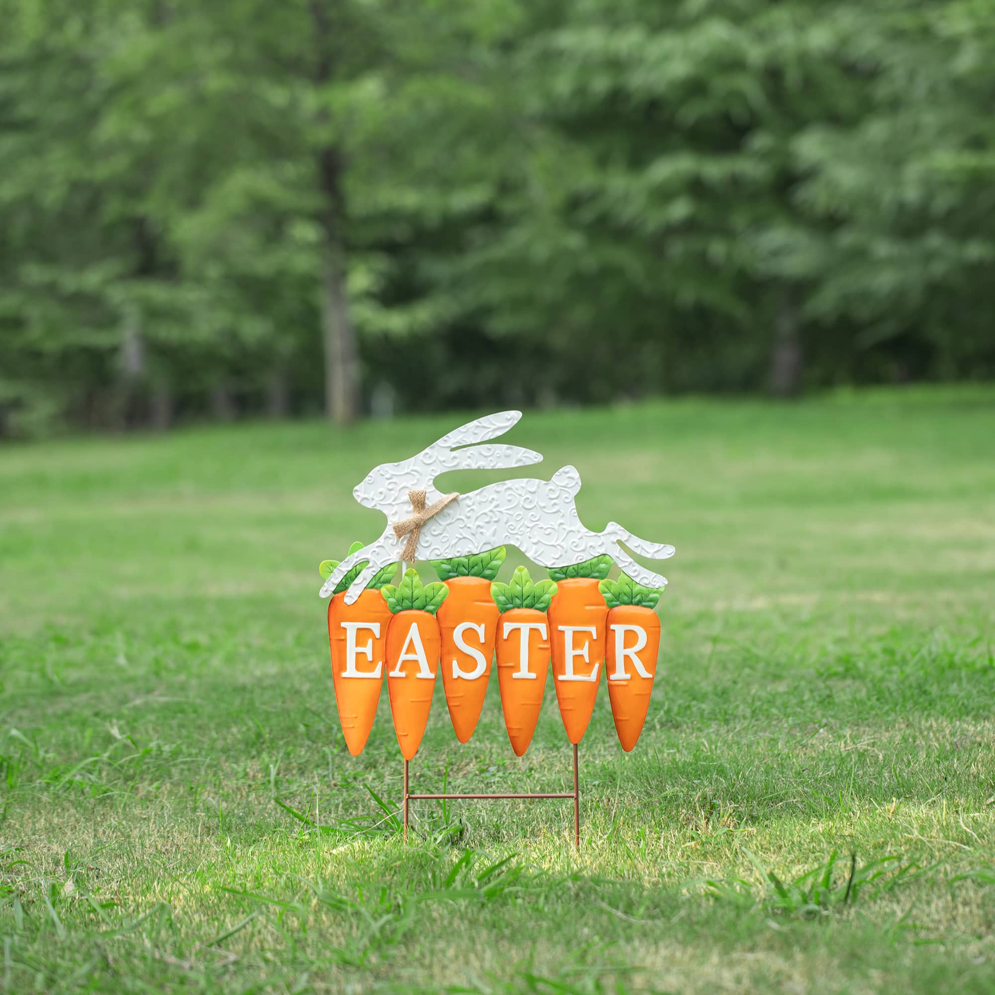 Glitzhome® 24" Metal Bunny & Easter Carrots Yard Stake