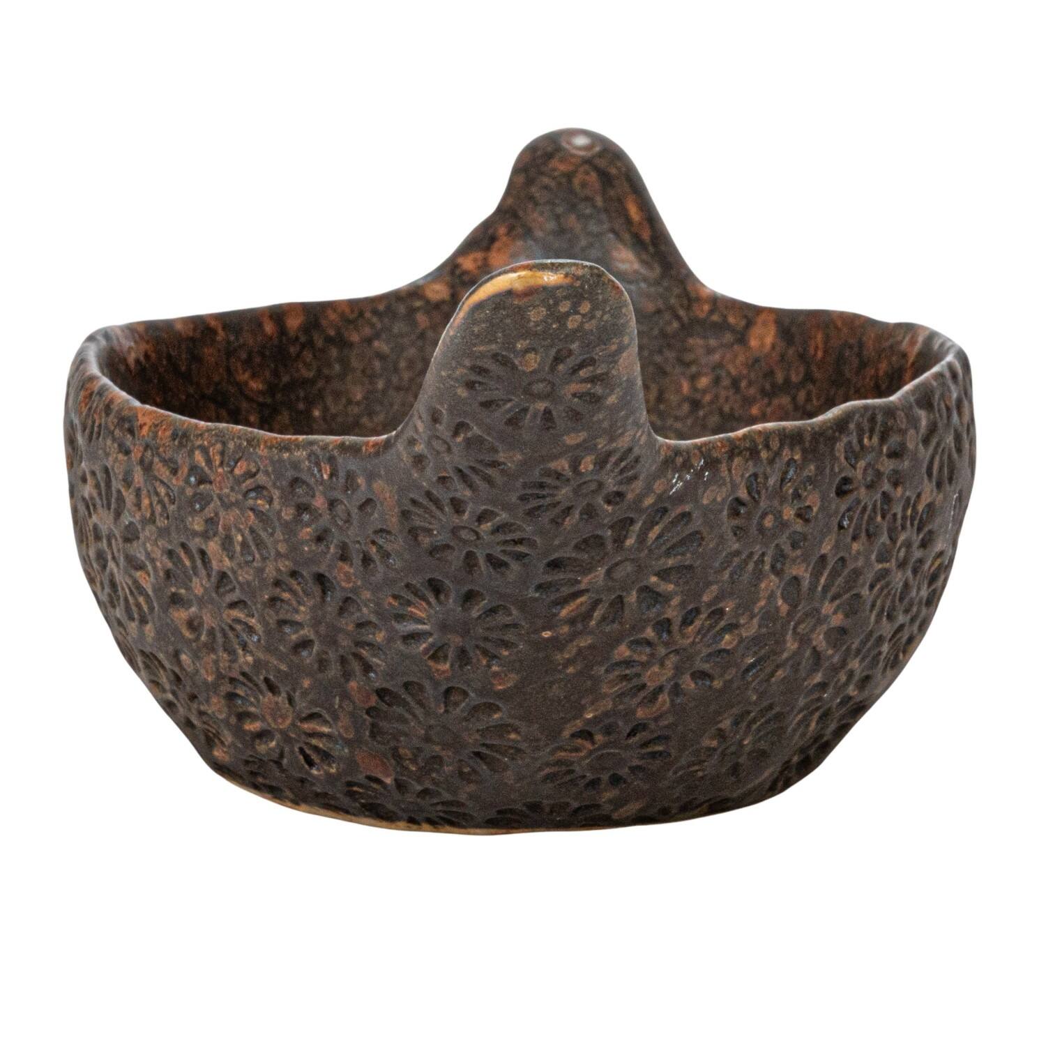Hello Honey® 10" Brown Debossed Stoneware Bird Bowl with Reactive Glaze, 2ct.