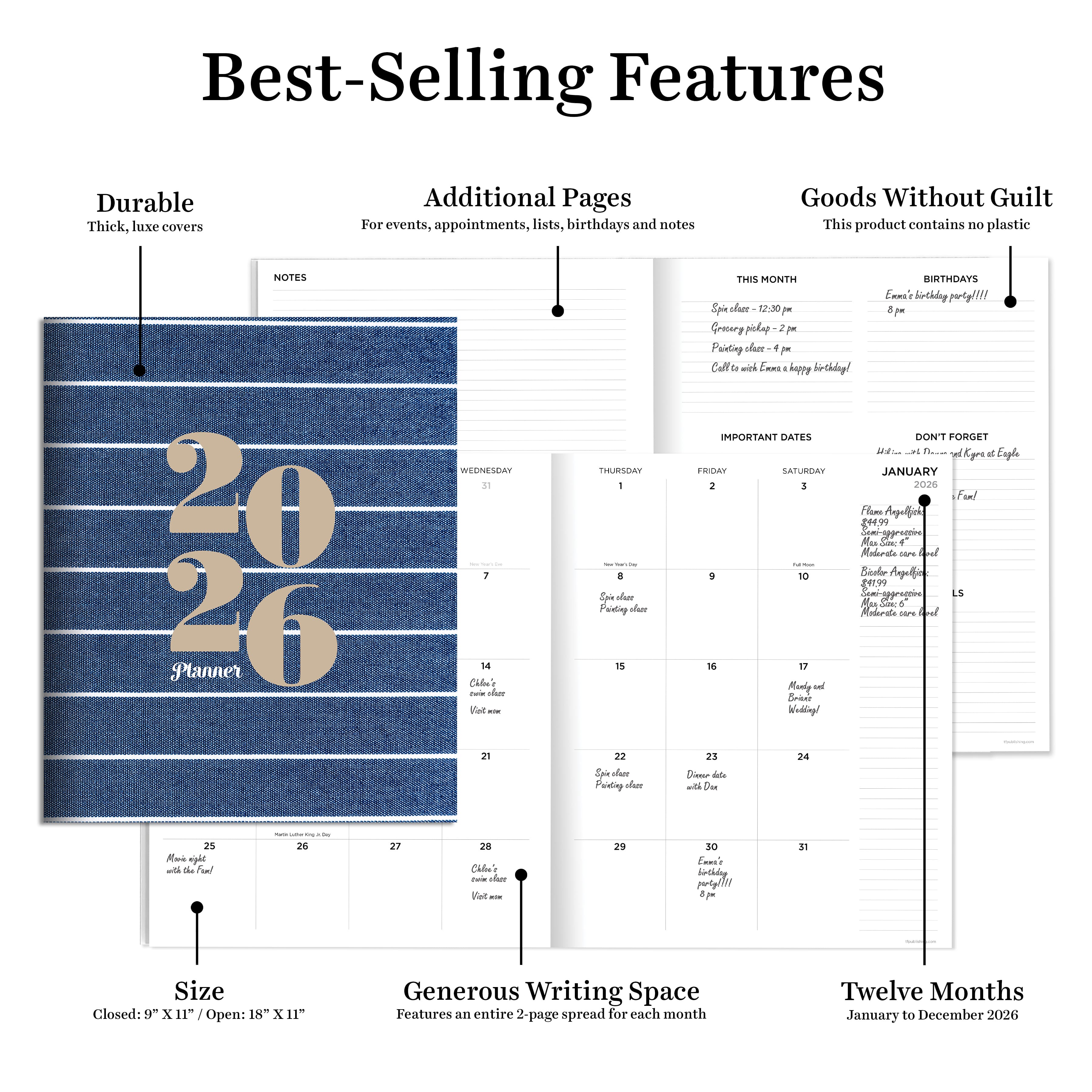 2026 Denim Large Monthly Planner