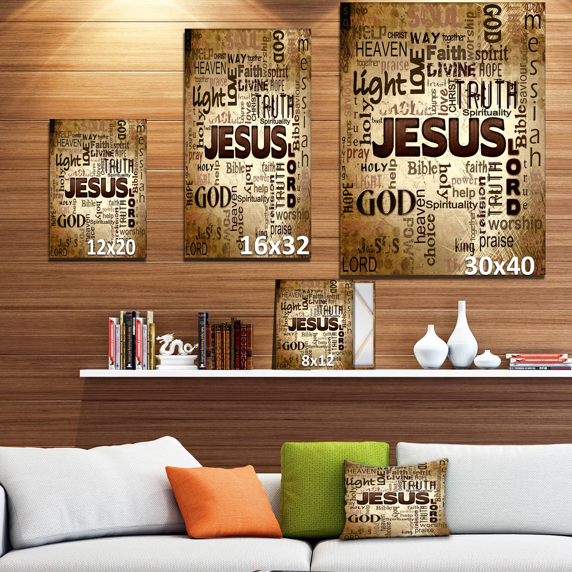 Designart - Jesus&#x27; word cloud in grunge background - Religious Contemporary on Wrapped Canvas