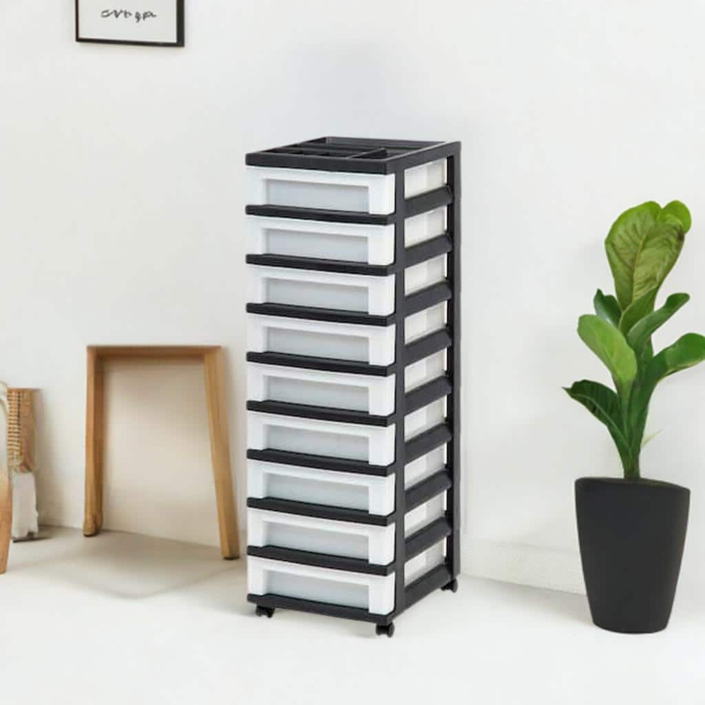 IRIS Black 9-Drawer Storage Cart with Organizer Top