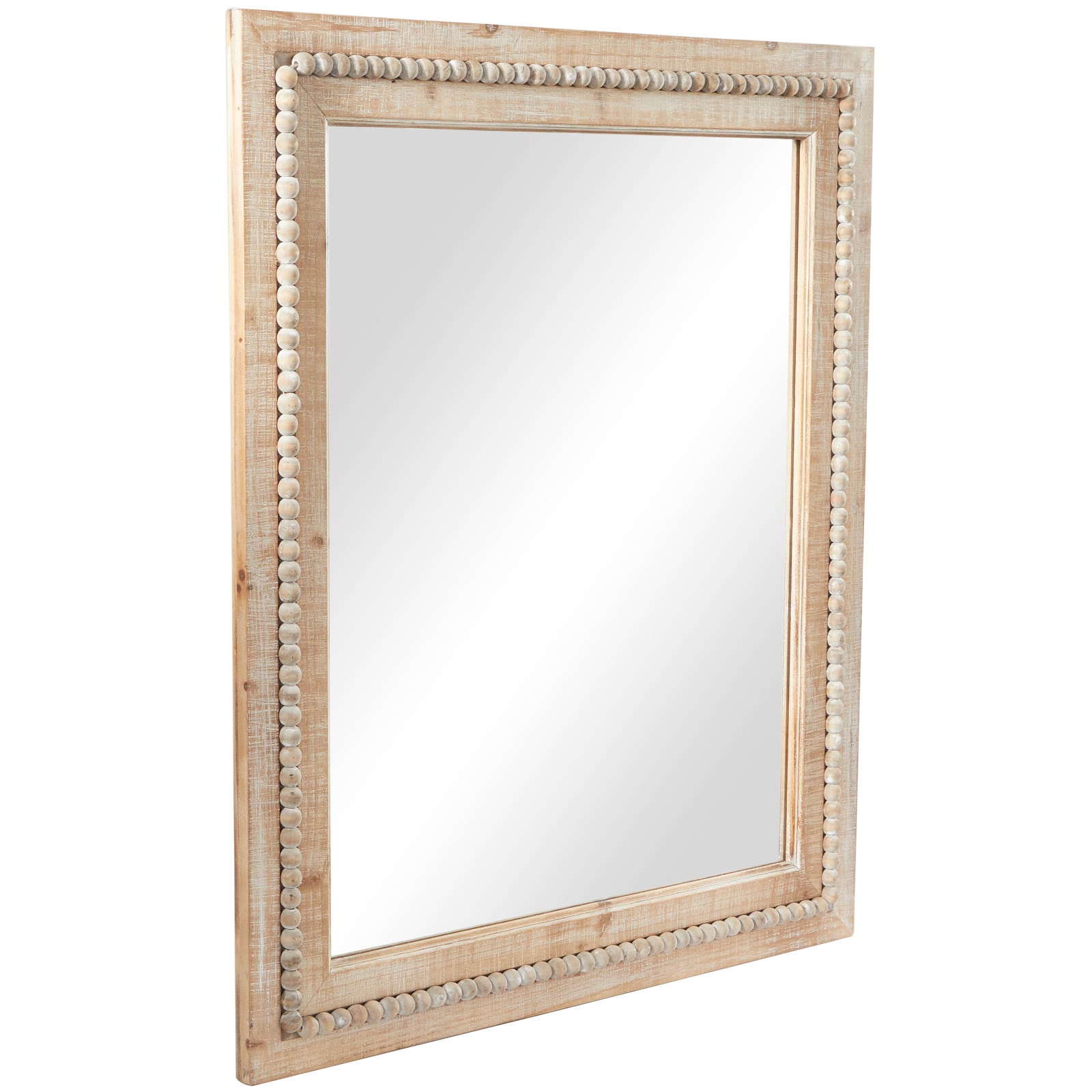Brown Wood Beaded Frame Wall Mirror with Distressing 30" x 1" x 36"