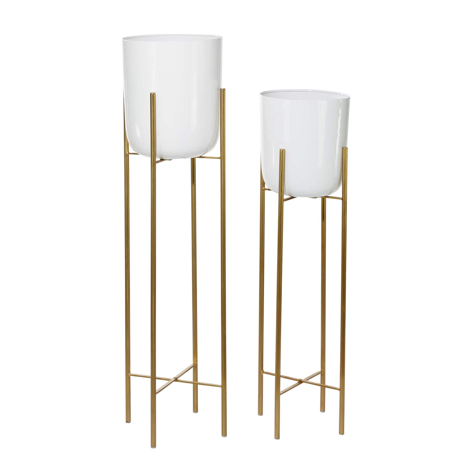 CosmoLiving by Cosmopolitan Set of 2 White Metal Contemporary Planter, 39", 46"