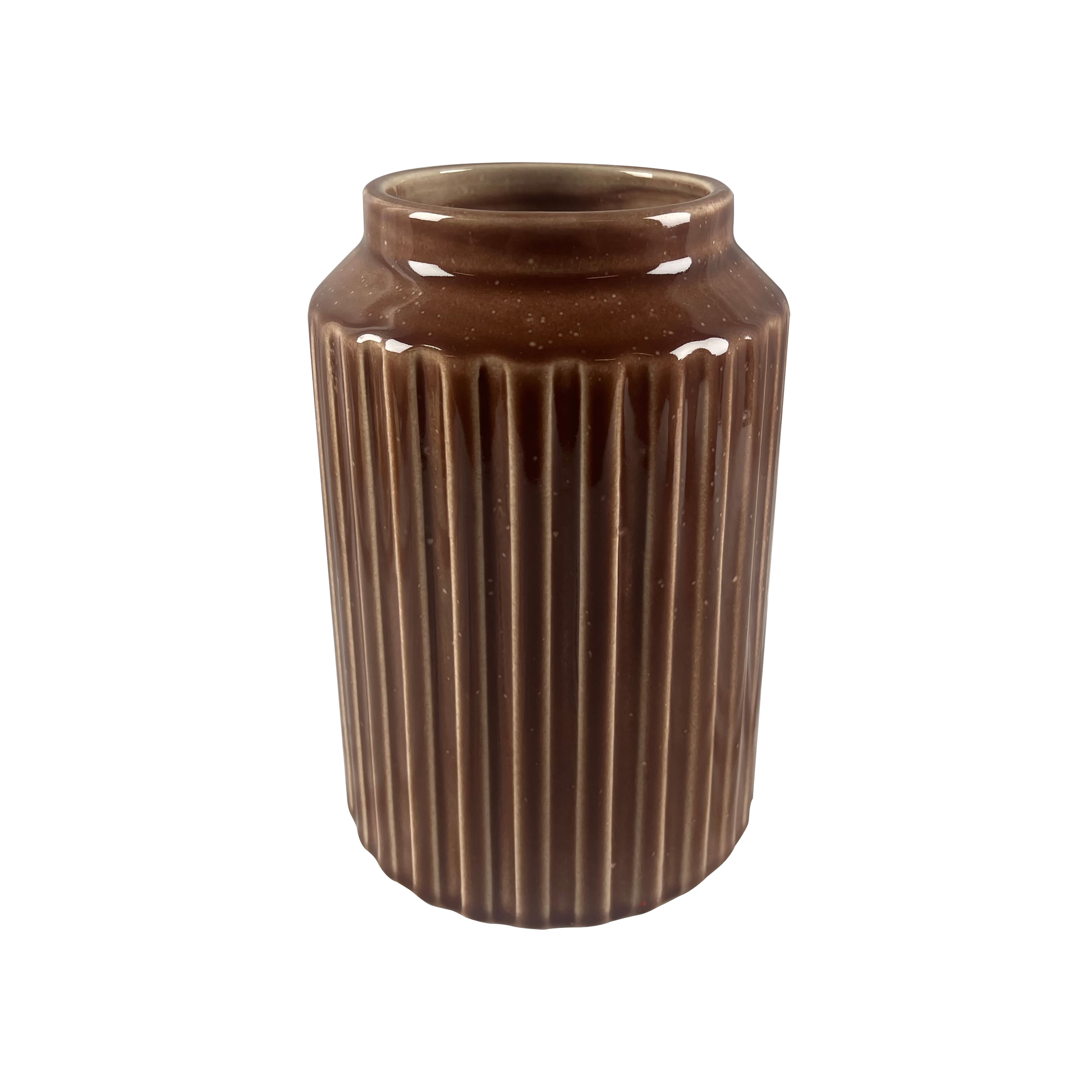 7&#x22; Brown Ribbed Ceramic Vase by Ashland&#xAE;