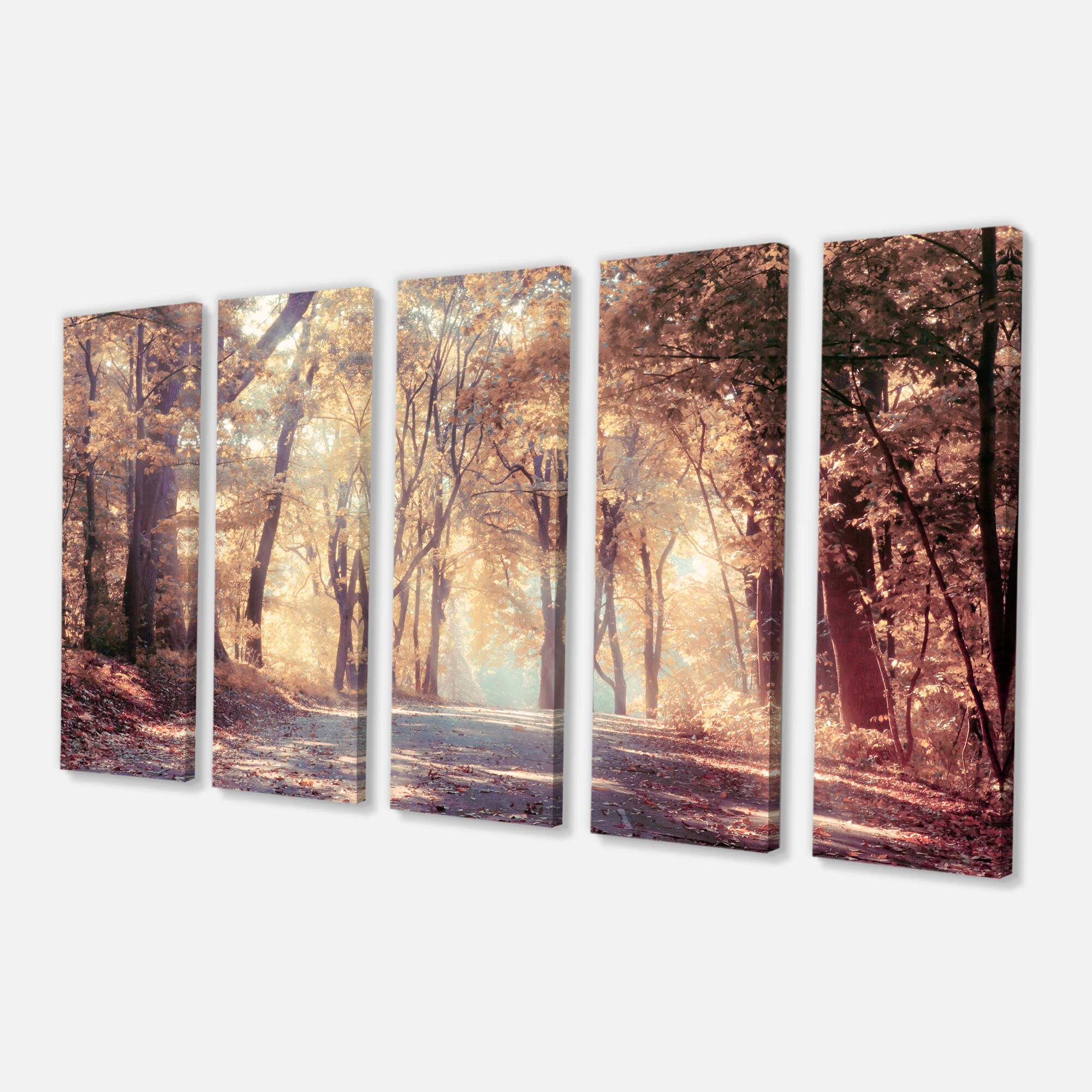 Designart - Golden Autumn Beautiful Forest - Landscape Canvas Art Print