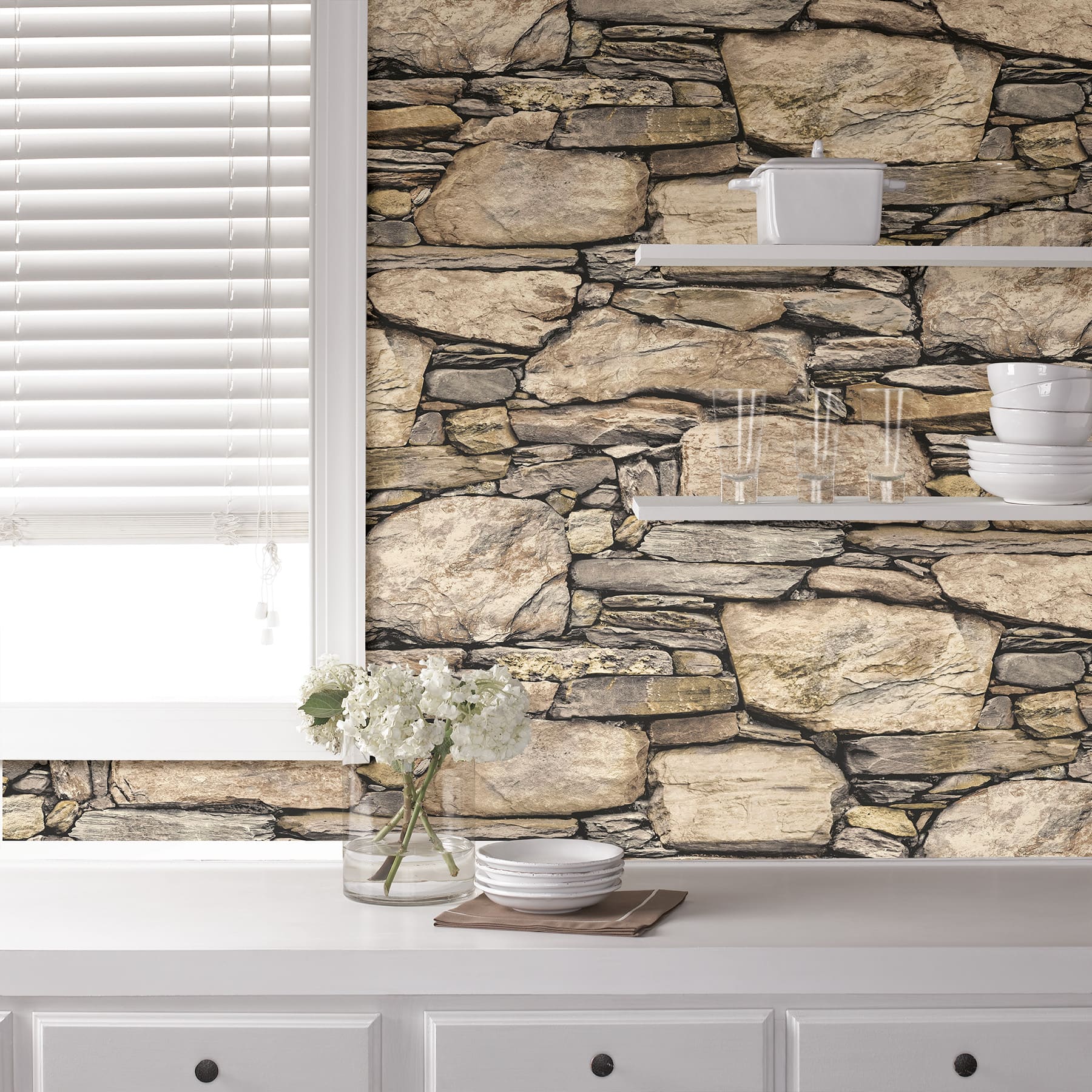 NuWallpaper Hadrian Stone Wall Peel & Stick Wallpaper