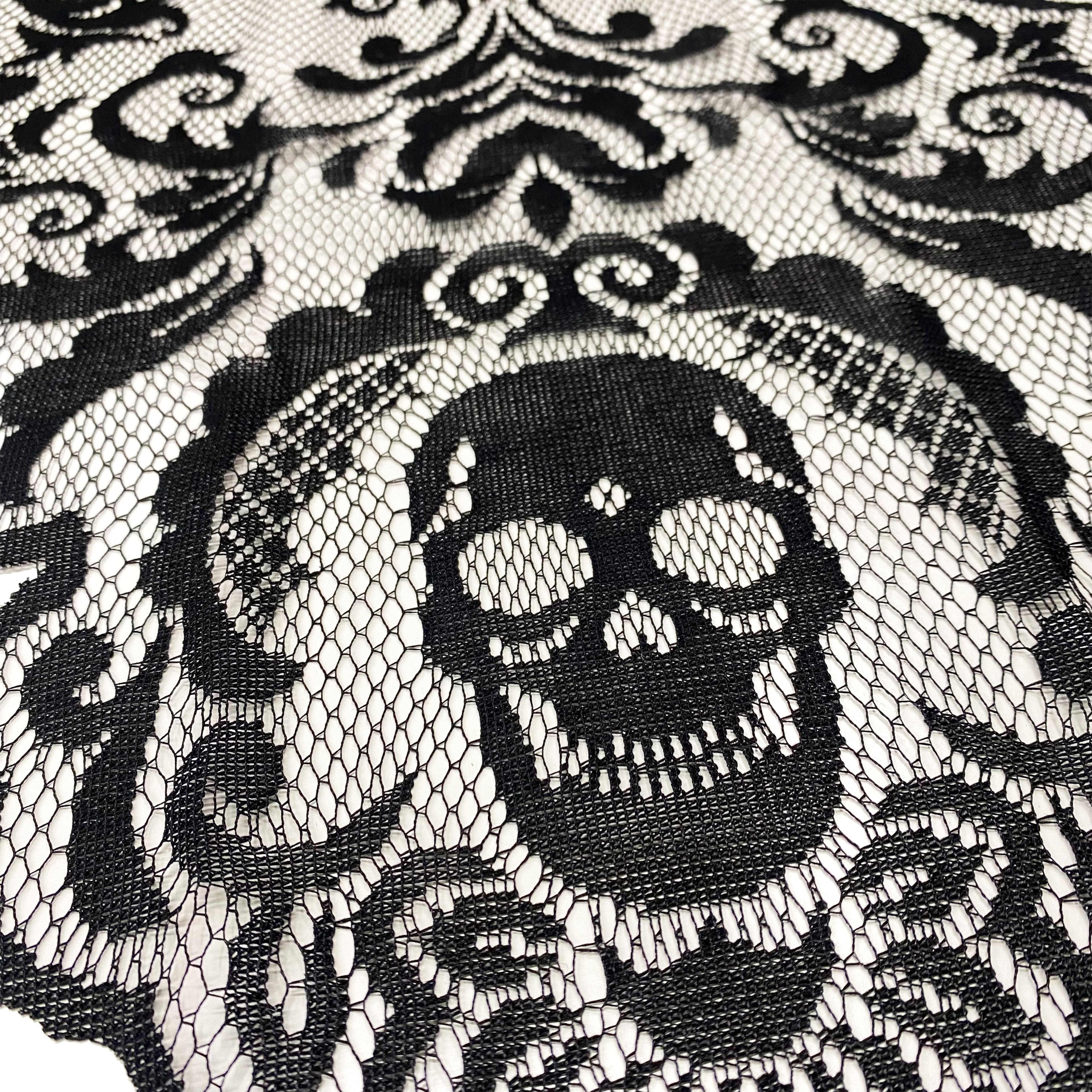70" Black Skull Damask Lace Table Runner by Ashland®
