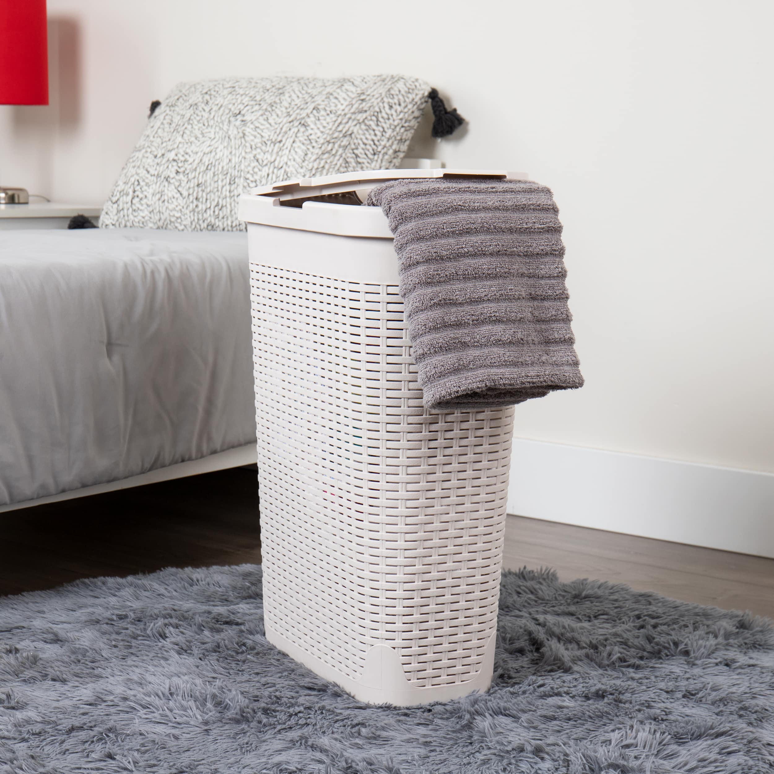 Mind Reader 40L Ventilated Slim Laundry Hamper with Cut Out Handles &#x26; Attached Hinged Lid, 2ct.