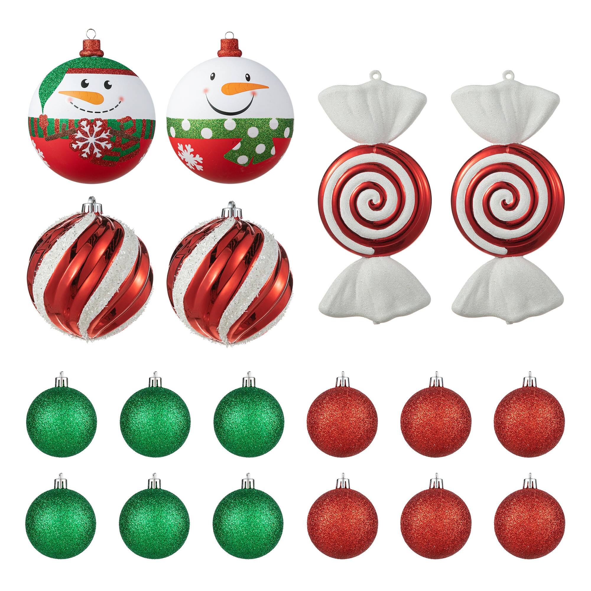 Glitzhome&#xAE; 18 Pack Whimsical Red &#x26; Green Deluxe Large Ornaments