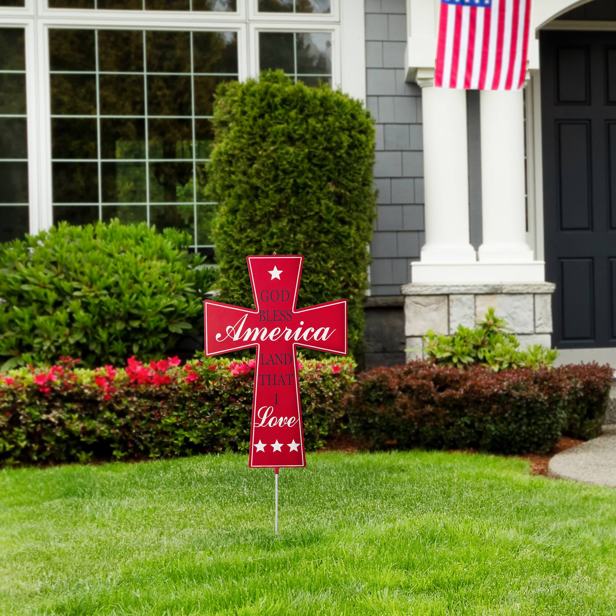 Glitzhome® 32" Patriotic Americana Double-Sided Metal Cross Yard Stake