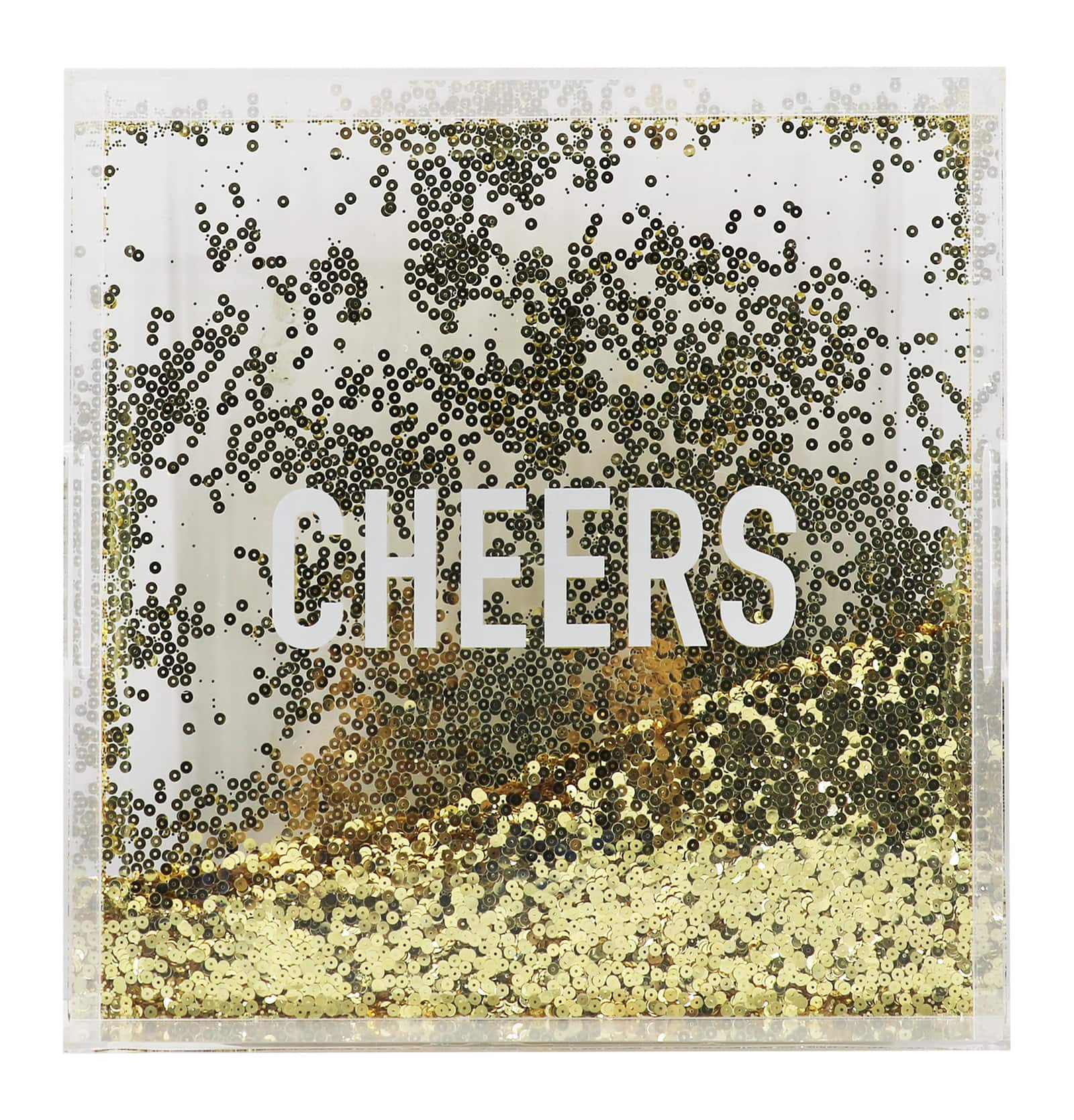 12&#x22; Cheers Gold Sequin-Filled Square Plastic Tray by Ashland&#xAE;