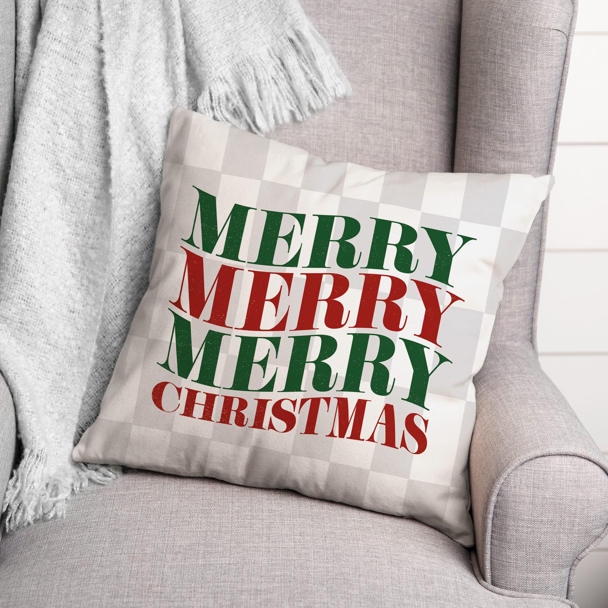 Merry Merry Merry Check 18" x 18" Spun Poly Pillow