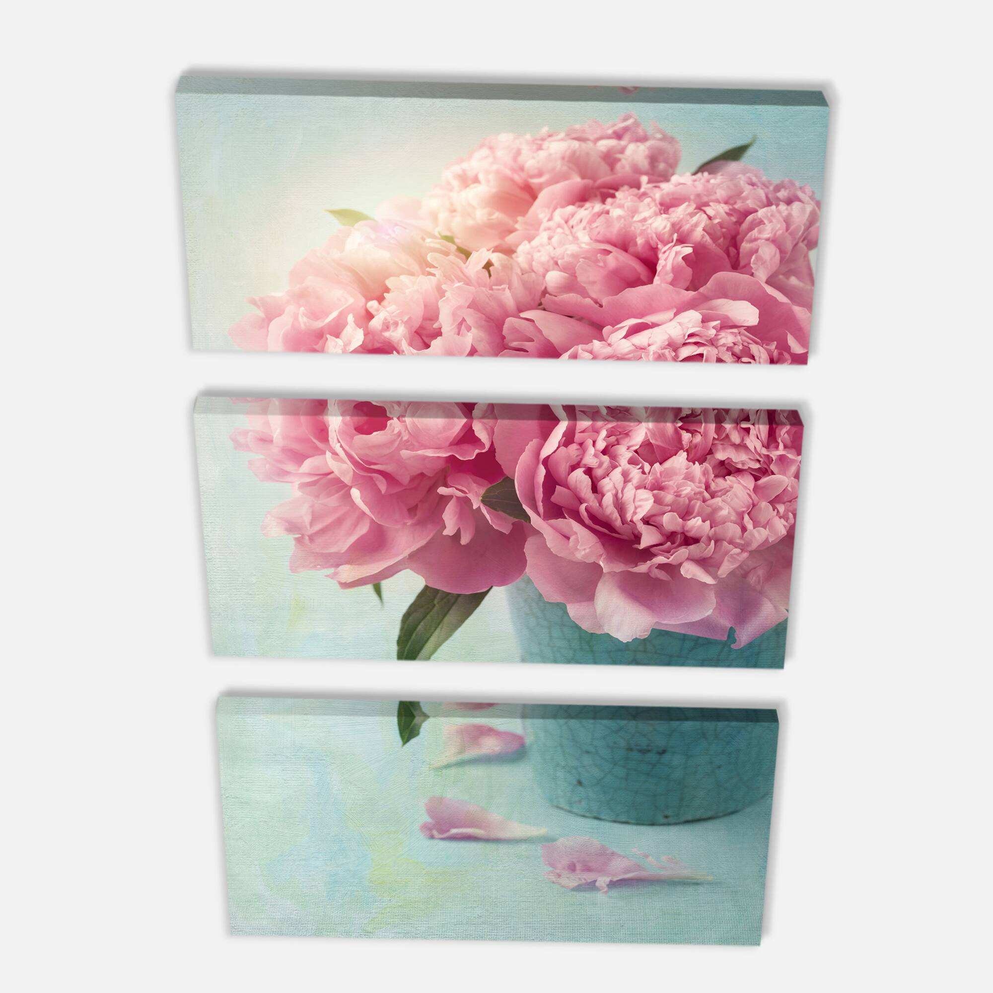 Designart - Pink Peony Flowers in Vase - Large Floral Wall Art Canvas