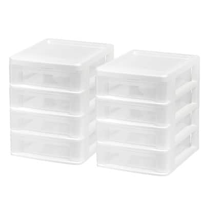 4ct mDesign Plastic Stackable Kitchen Storage Organizer with Drawer 4 Pack, Clear