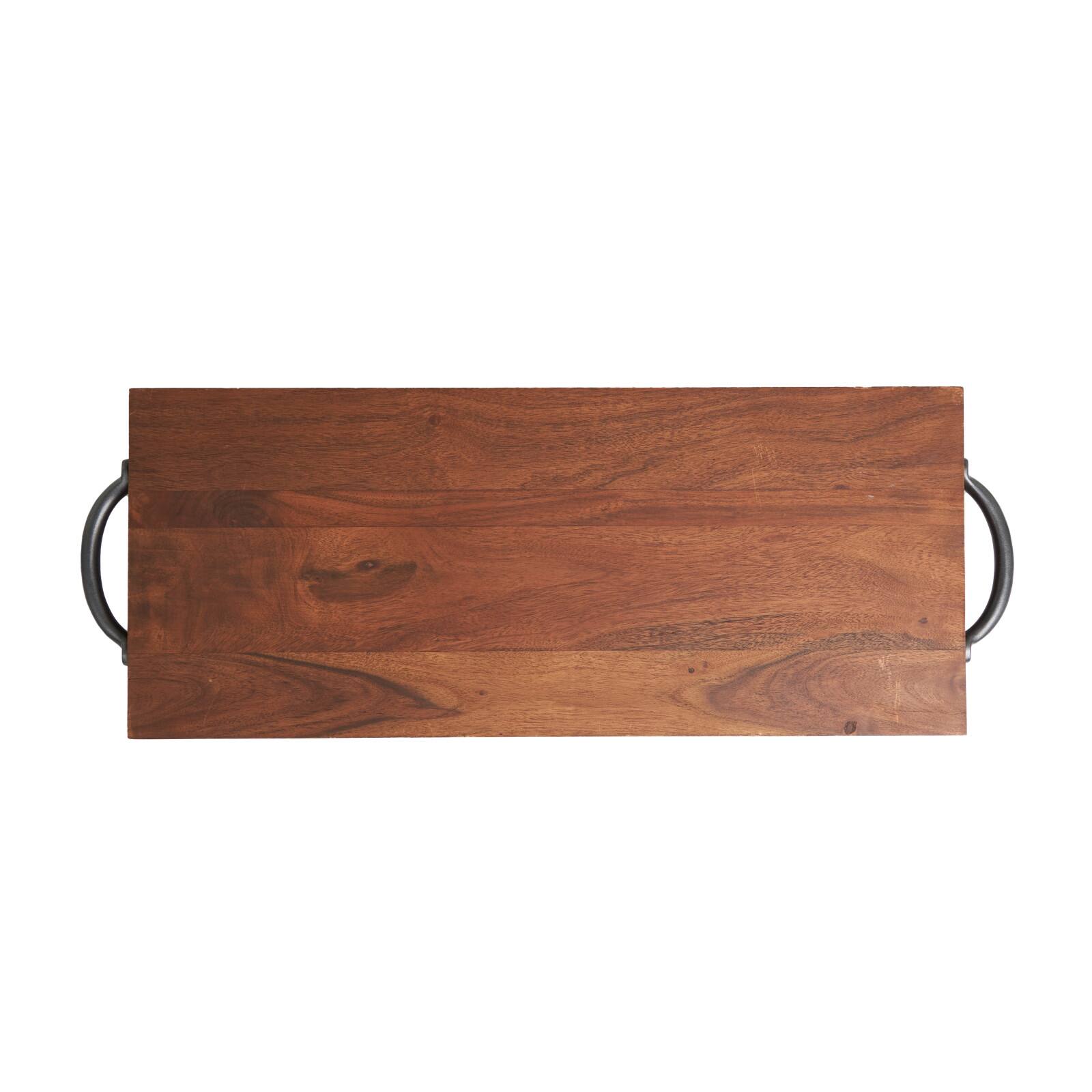 28&#x22; Brown Wood Tray with Black Metal Handles