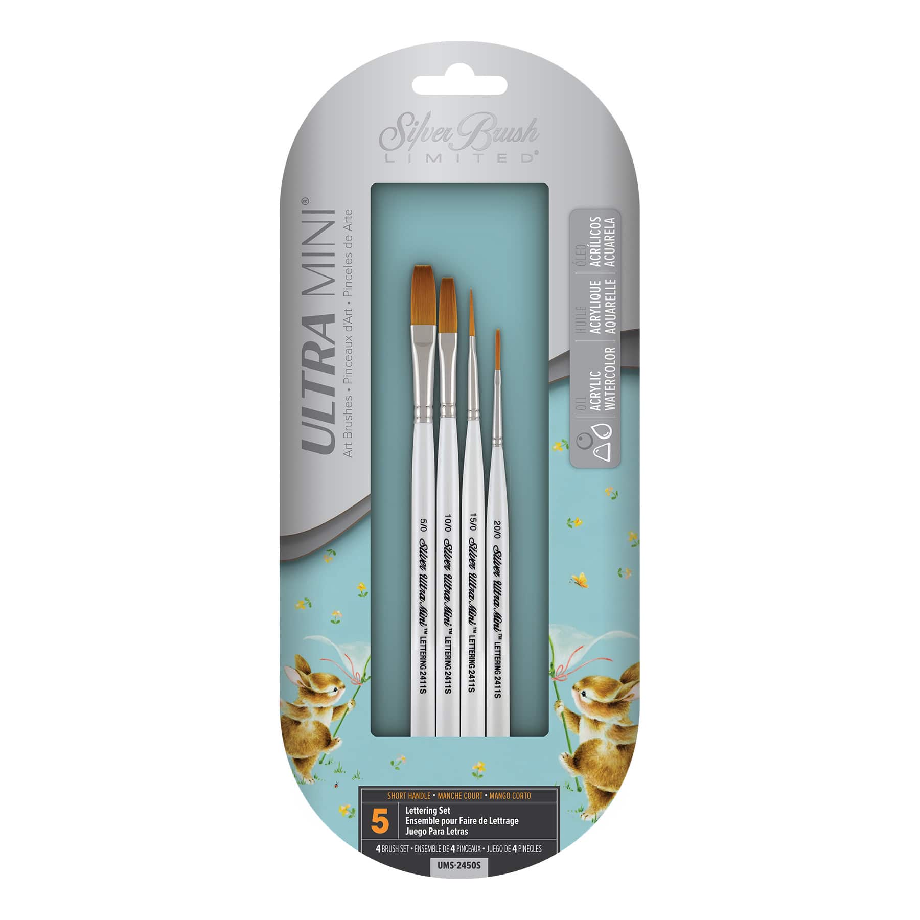 Silver Brush Limited Ultra Mini® White handles Lettering Brushes, 4ct